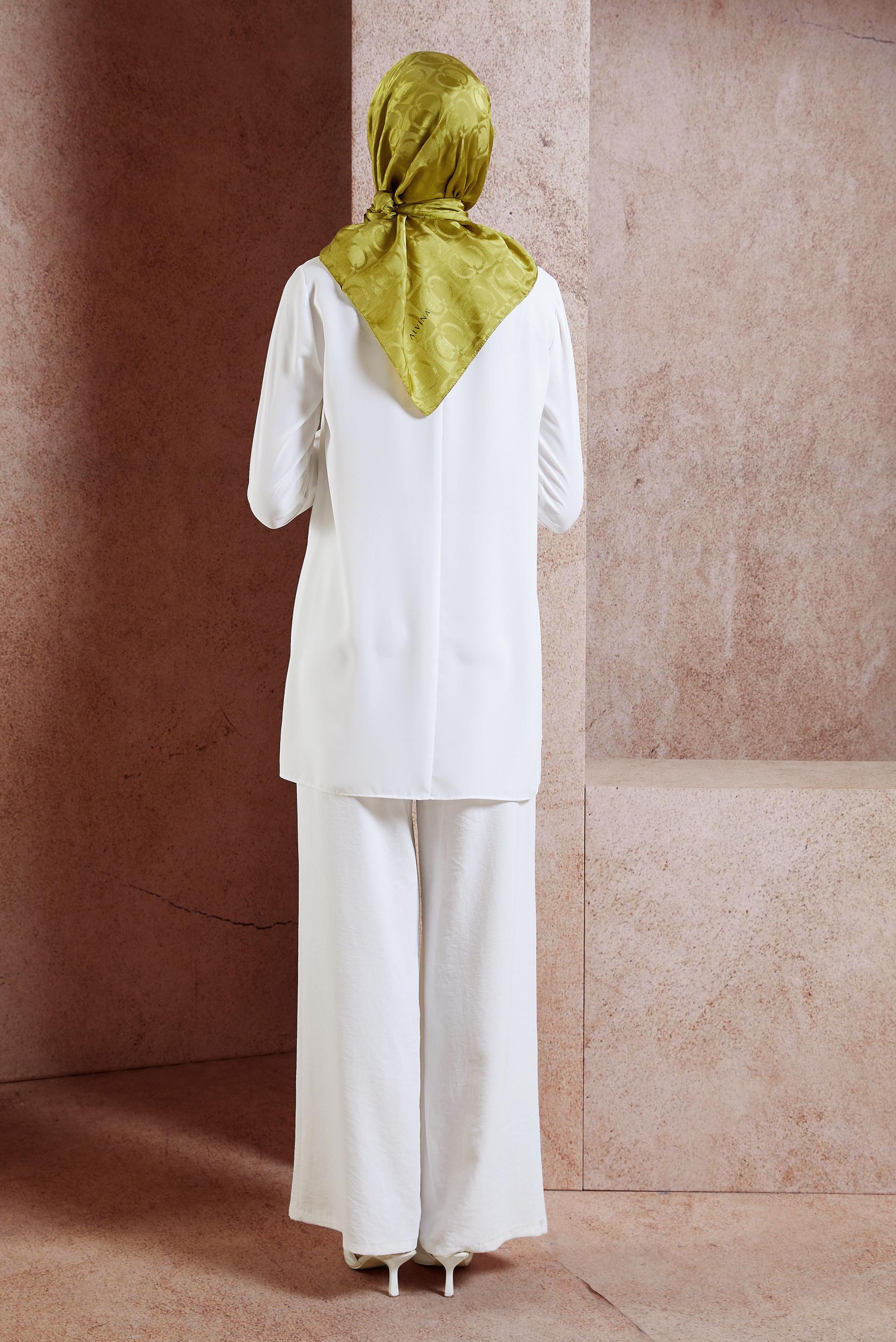 Tesettür giyim BEYAZ BİSİKLET YAKA DÜZ TUNİK 40854 