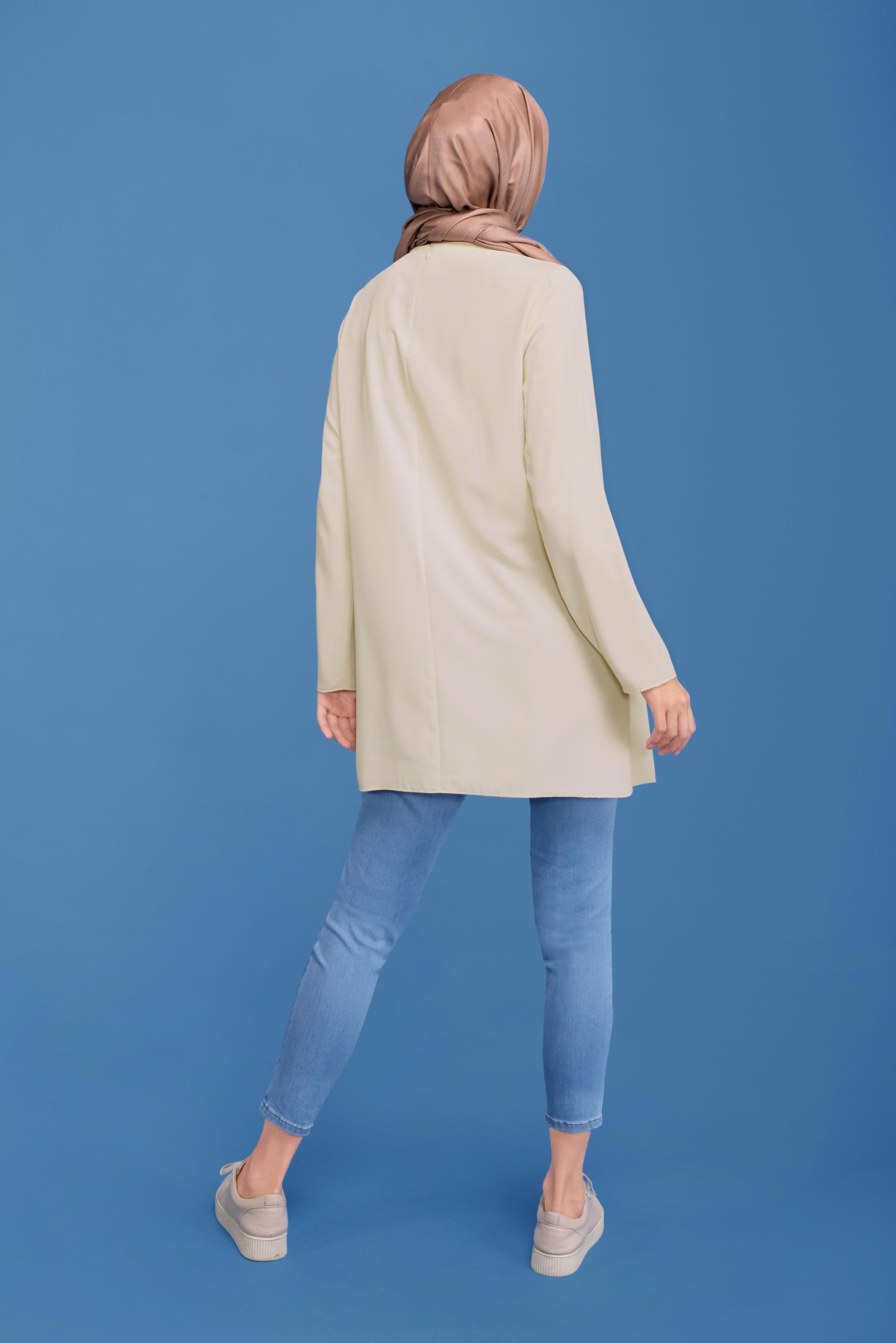 Tesettür giyim BEJ BİSİKLET YAKA DÜZ TUNİK 40854 