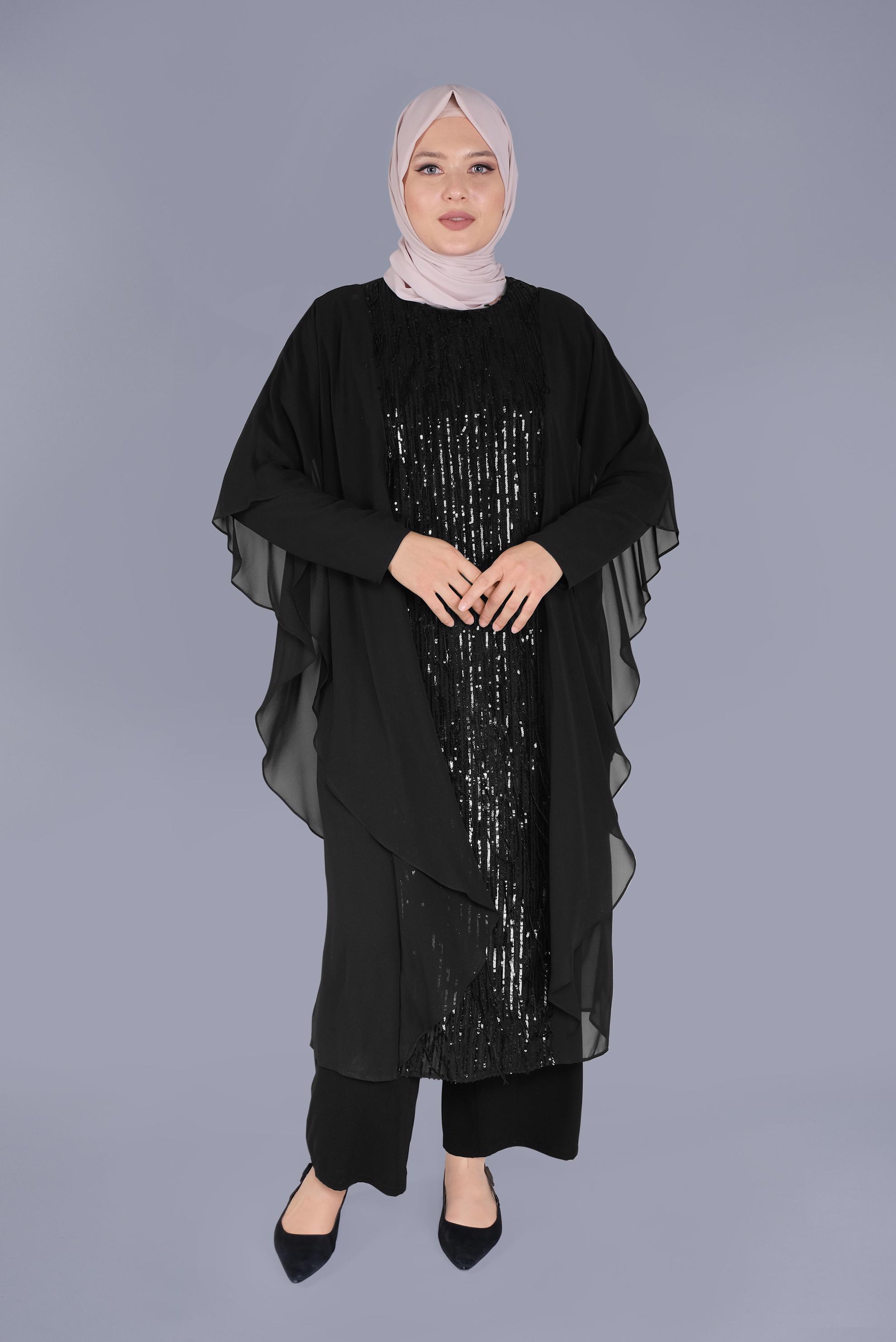 Hijab clothing BLACK SEQUINED CHIFFON TUNIC 40857 