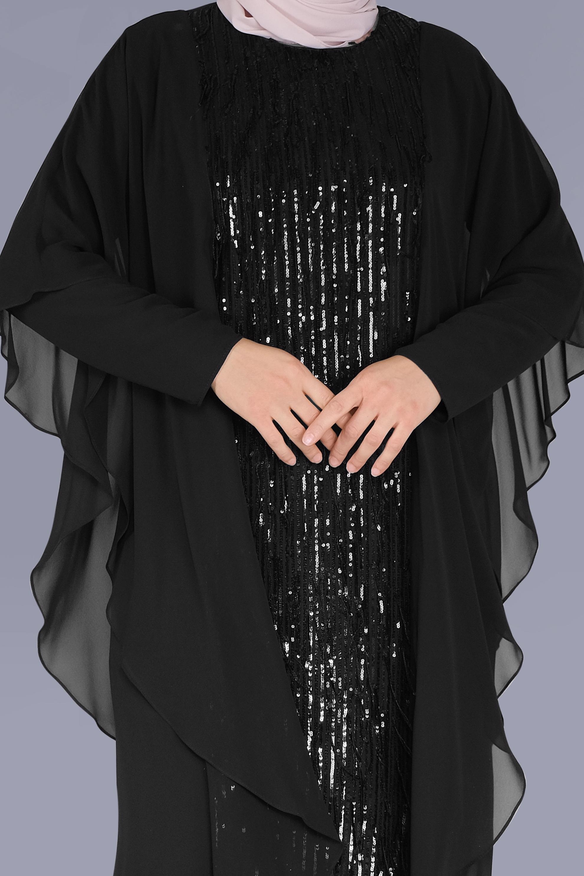 Hijab clothing BLACK SEQUINED CHIFFON TUNIC 40857 