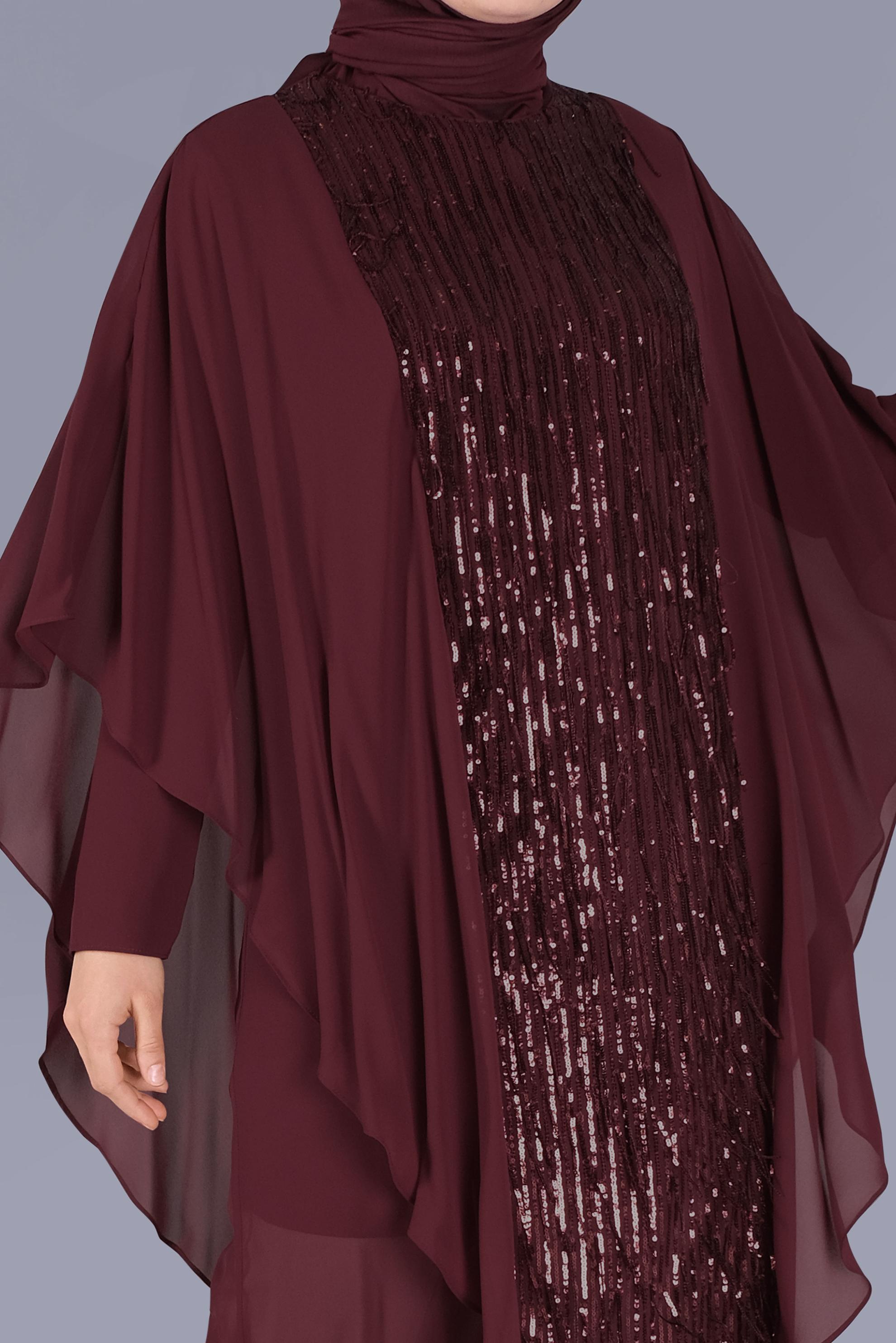 Tesettür giyim BORDO PULLU ŞİFON TUNİK 40857