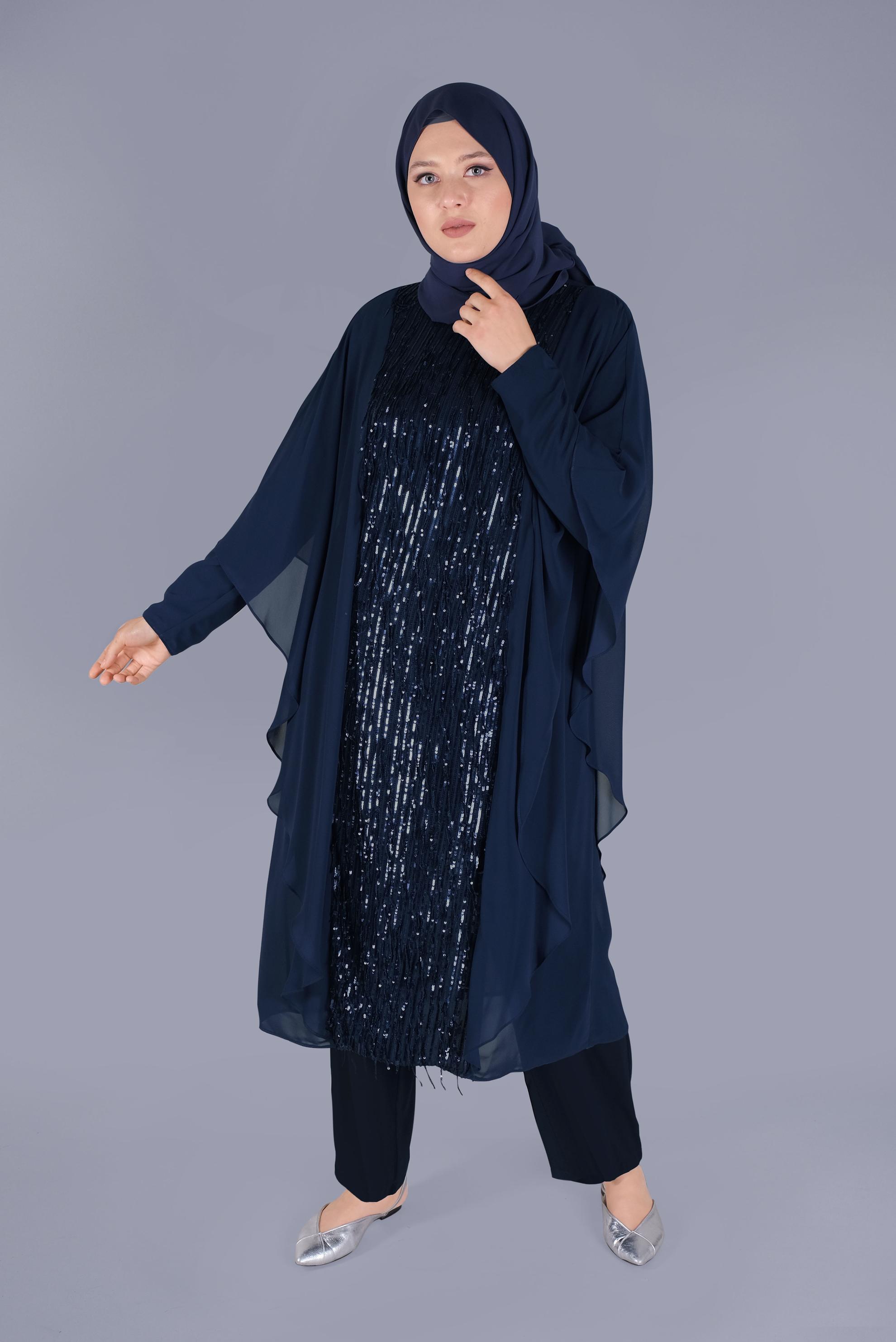 Tesettür giyim LACİVERT PULLU ŞİFON TUNİK 40857