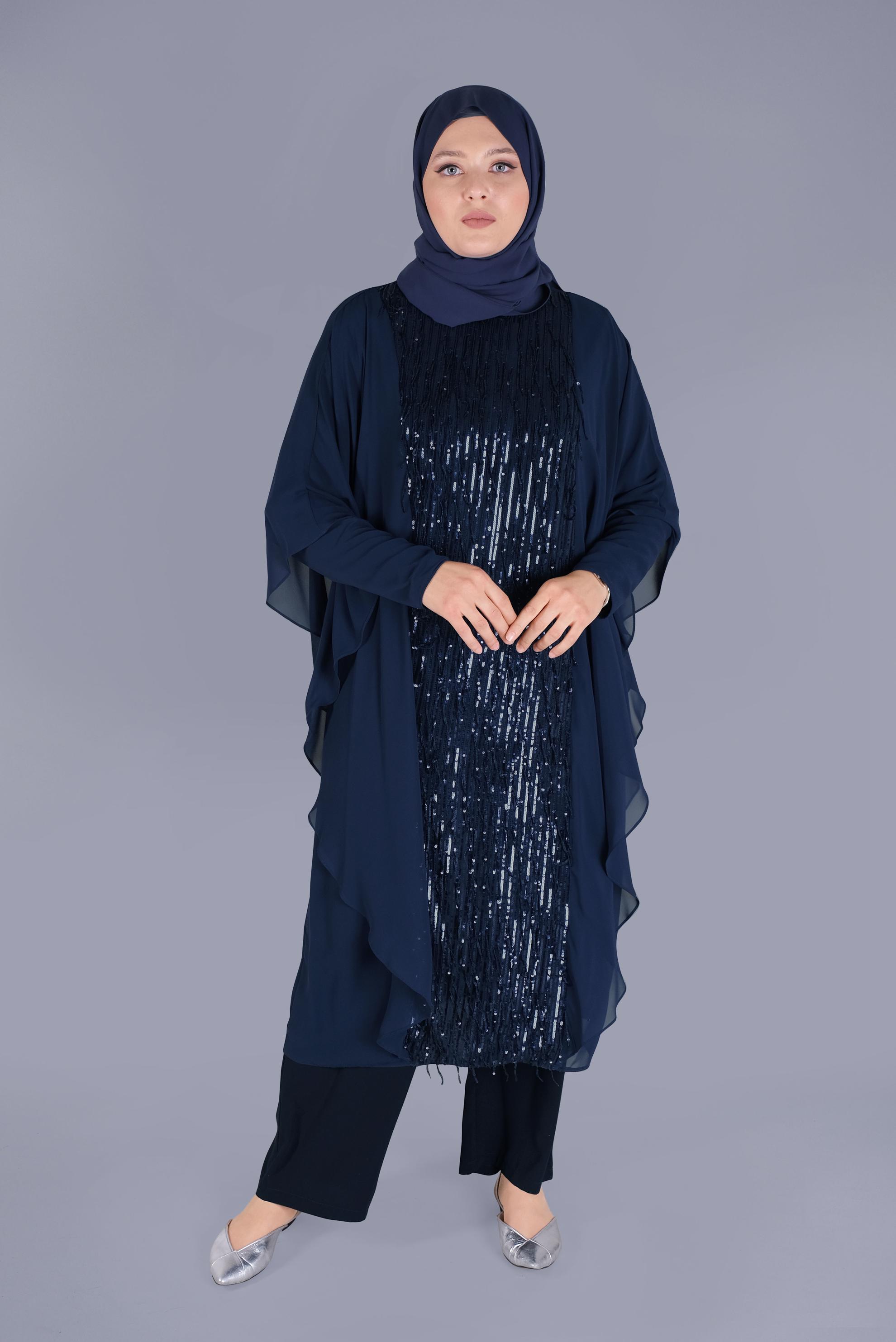 Tesettür giyim LACİVERT PULLU ŞİFON TUNİK 40857