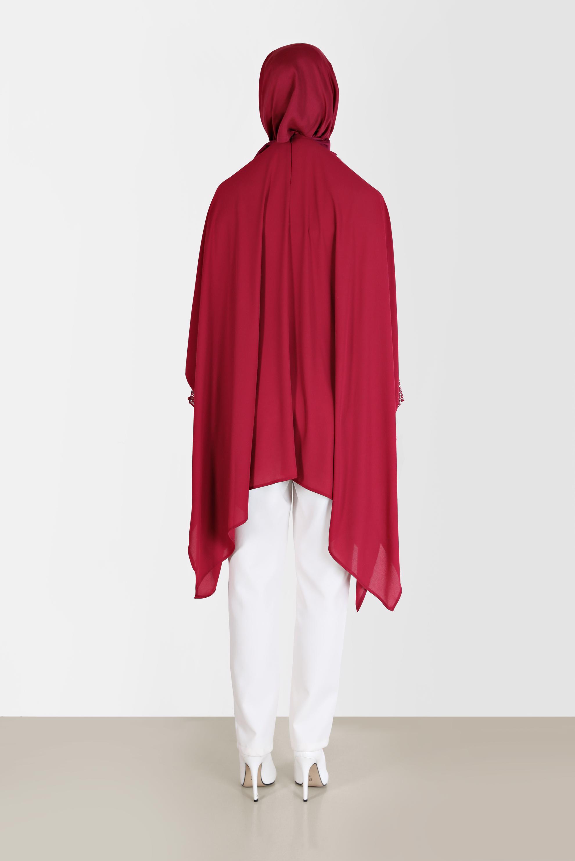 Tesettür giyim MOR KOLLARI TAŞ BASKILI ASİMETRİK KESİM TUNİK 40858 