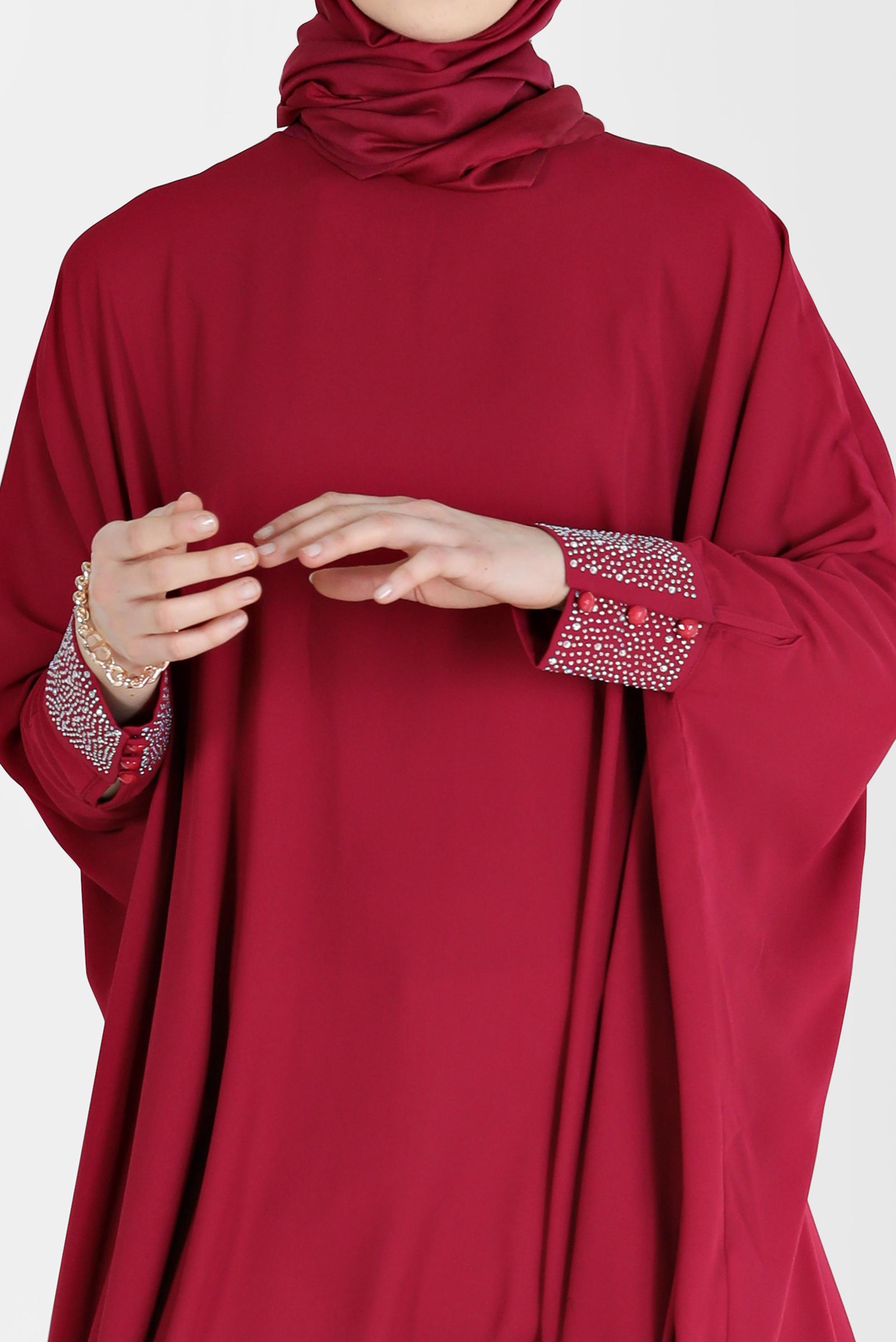 Tesettür giyim MOR KOLLARI TAŞ BASKILI ASİMETRİK KESİM TUNİK 40858 