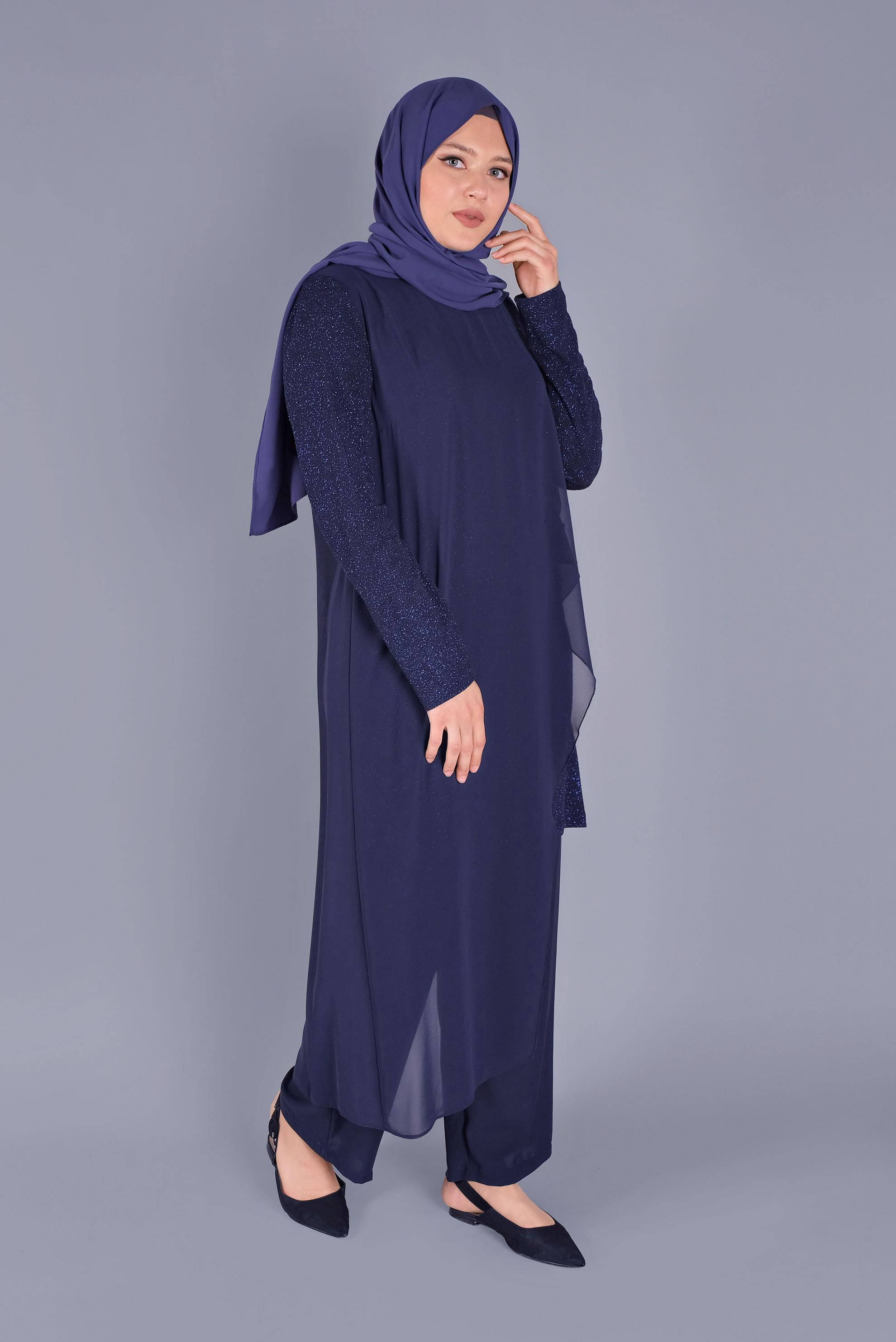 Hijab clothing NAVY BLUE 40859 FUKURO SİMLİ TUNİK 44/48 TEK46