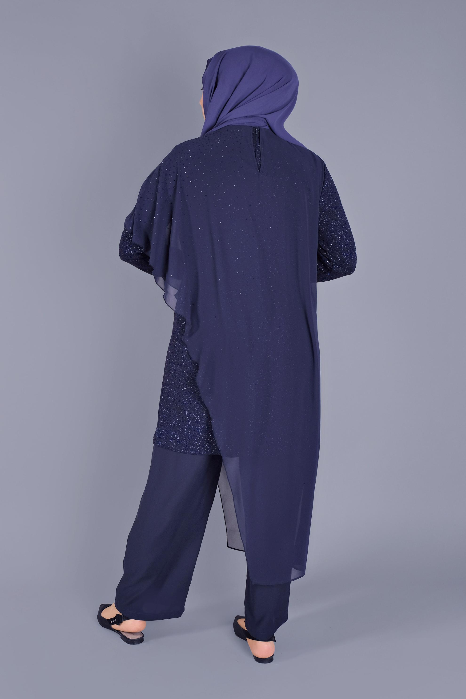 Hijab clothing NAVY BLUE 40859 FUKURO SİMLİ TUNİK 44/48 TEK46