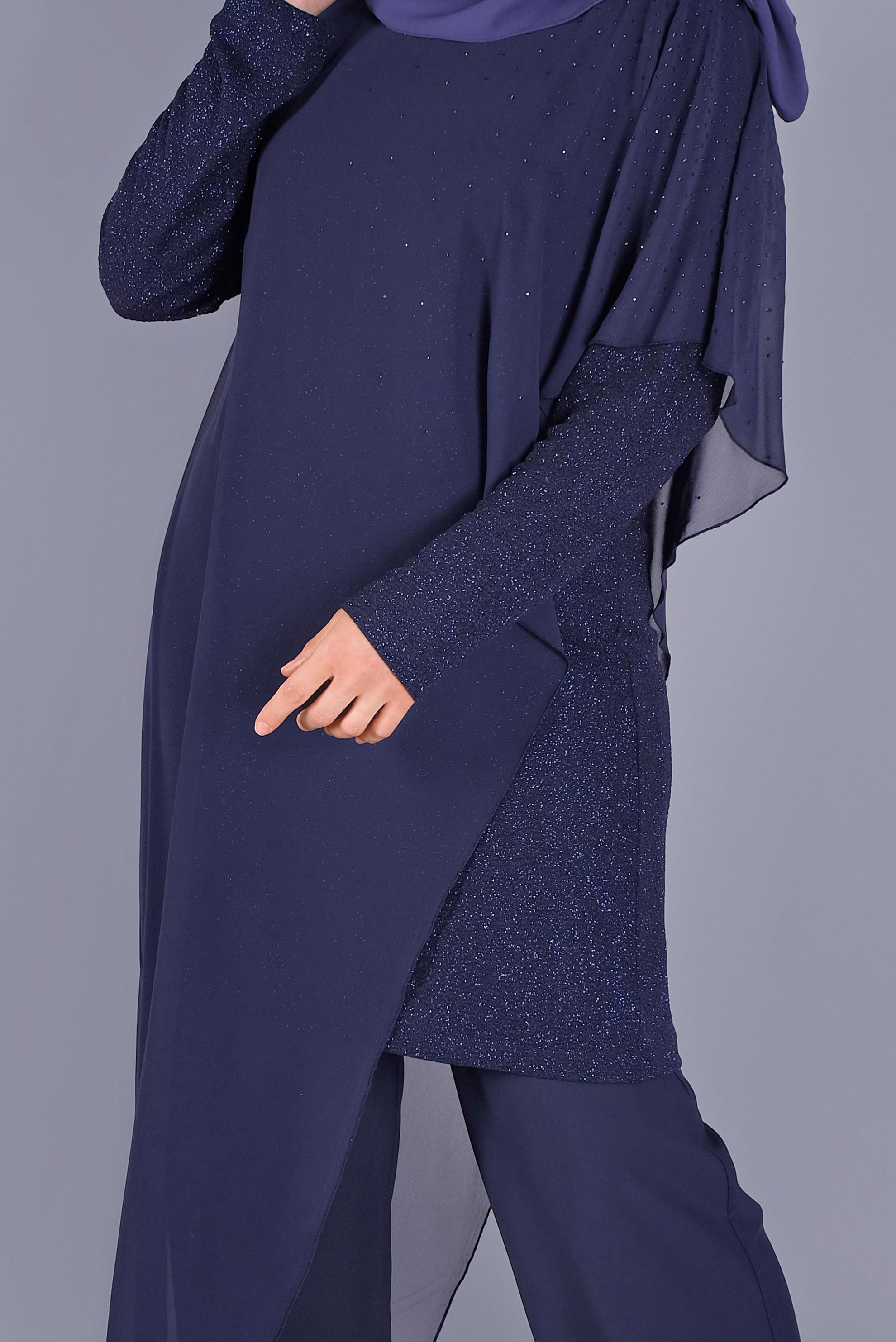 Hijab clothing NAVY BLUE 40859 FUKURO SİMLİ TUNİK 44/48 TEK46