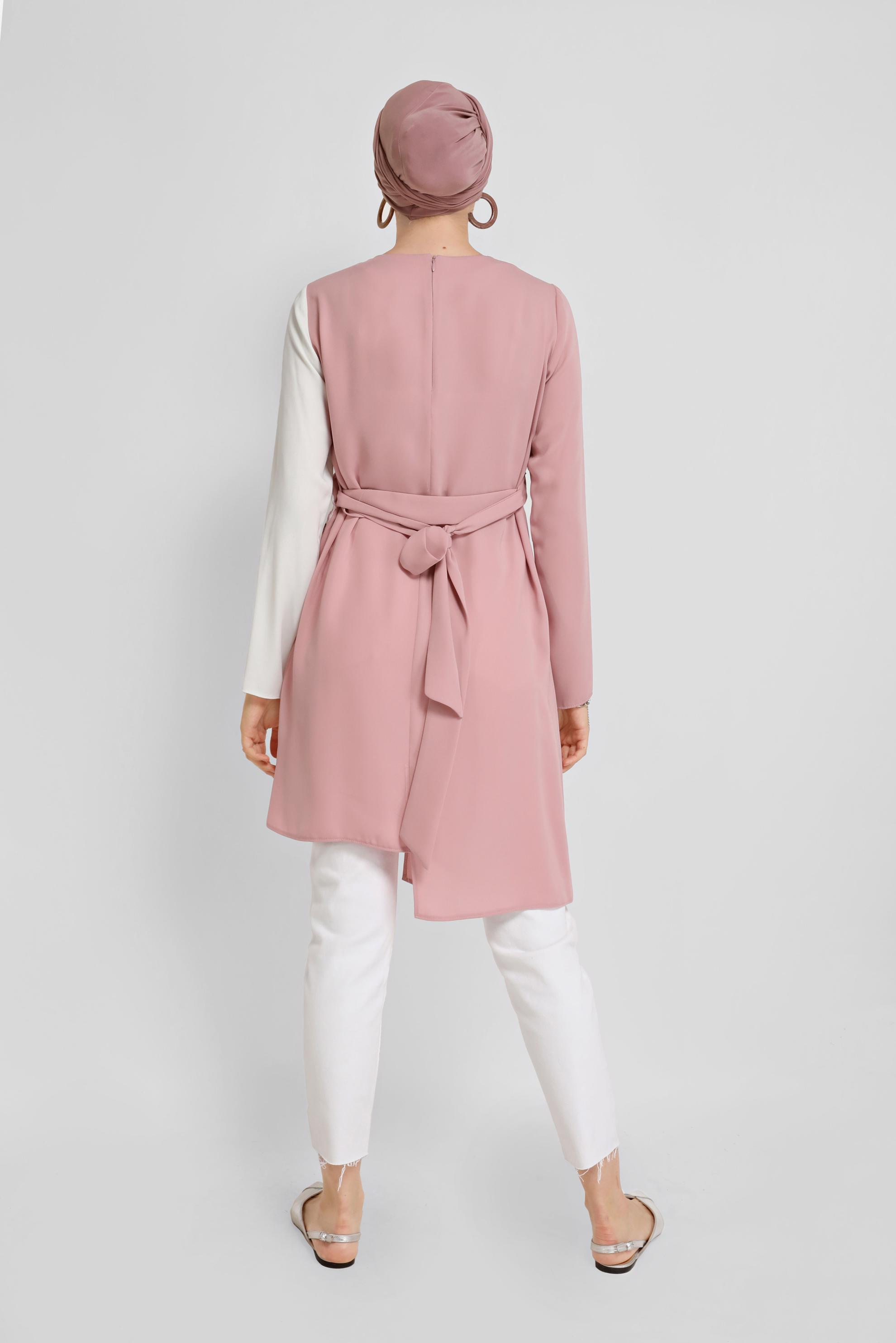 Tesettür giyim PUDRA KUŞAKLI ÇİÇEK DESENLİ TUNİK 40865 