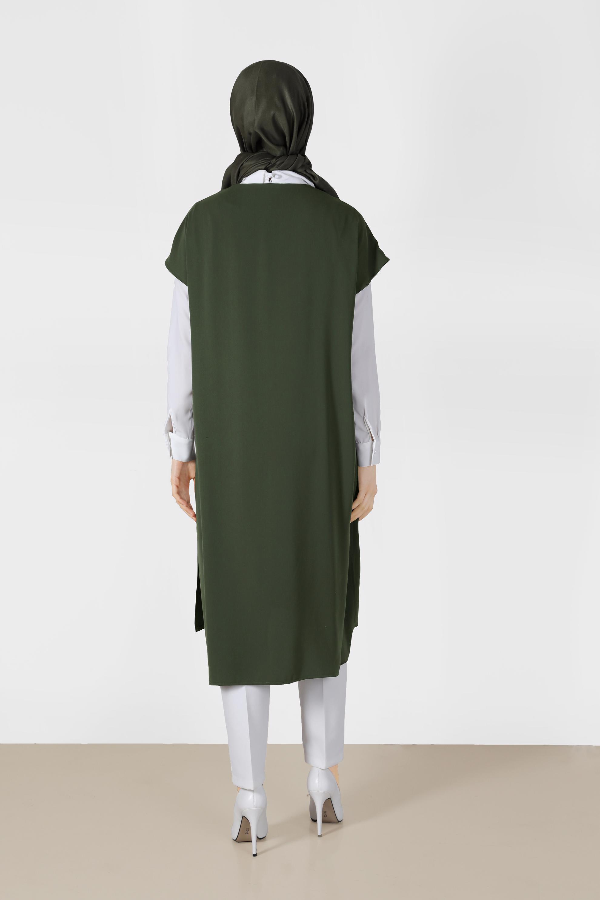 Tesettür giyim HAKİ TAŞ BASKILI İKİLİ TUNİK 40875 