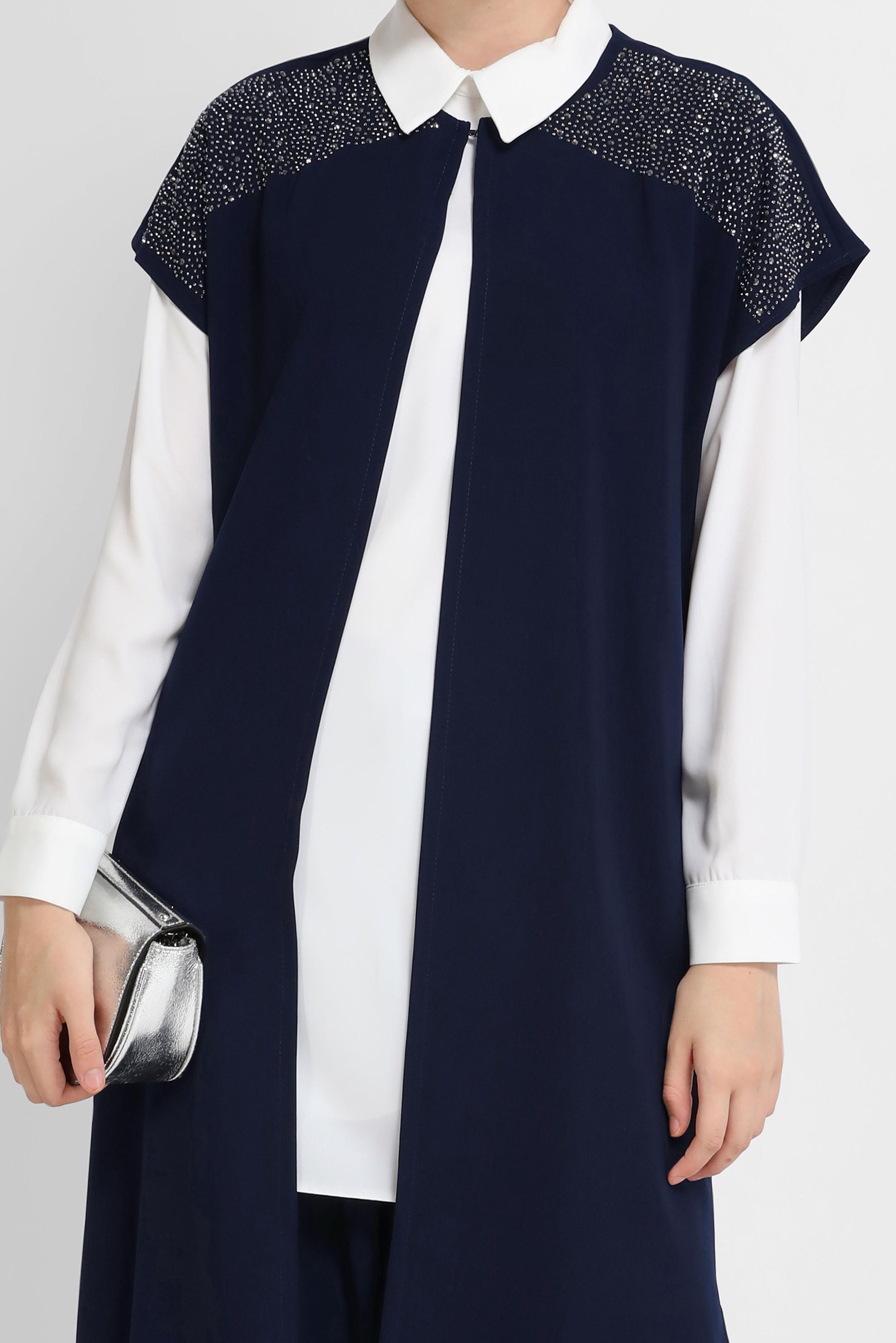 Tesettür giyim LACİVERT TAŞ BASKILI İKİLİ TUNİK 40875 