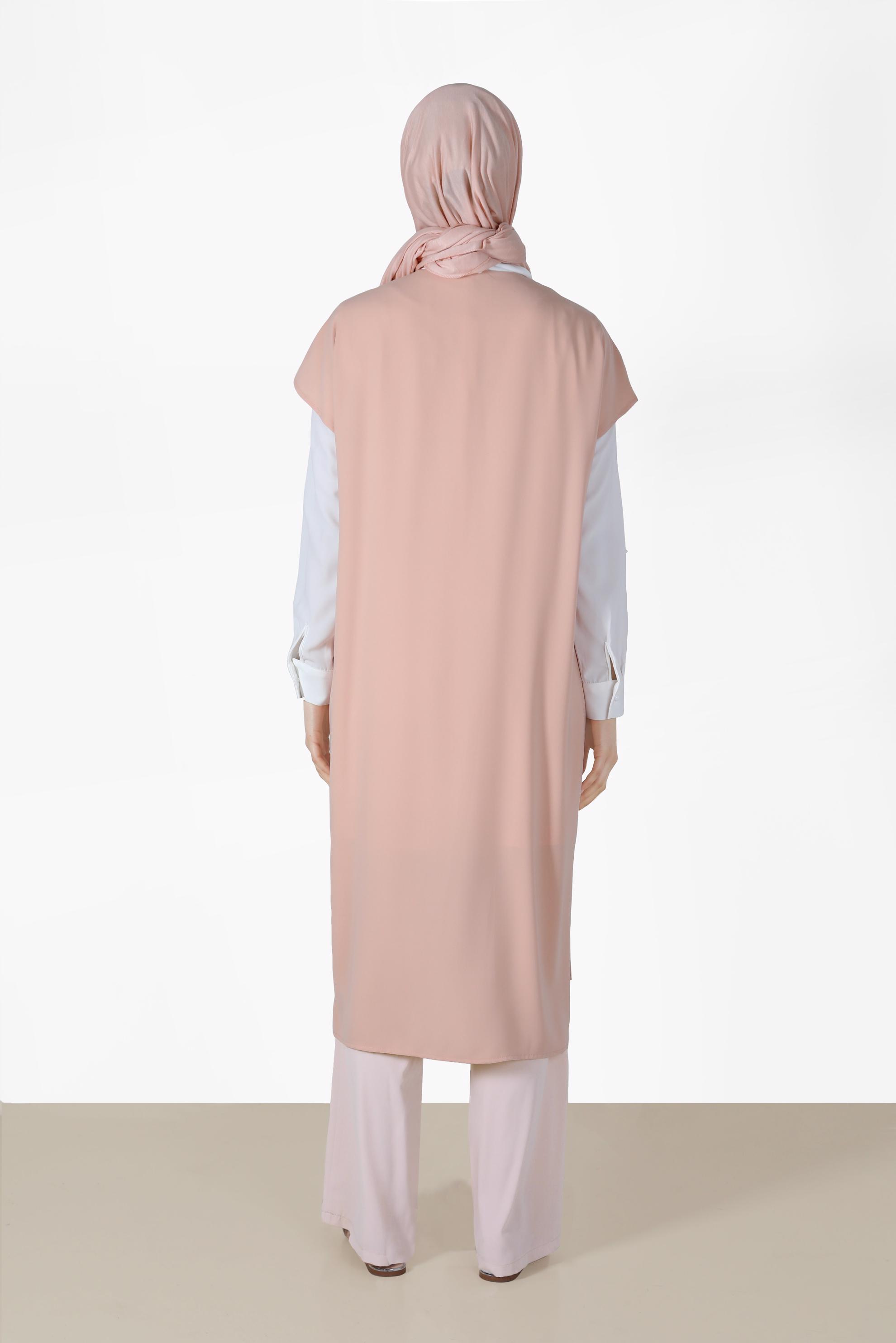 Tesettür giyim PUDRA TAŞ BASKILI İKİLİ TUNİK 40875 