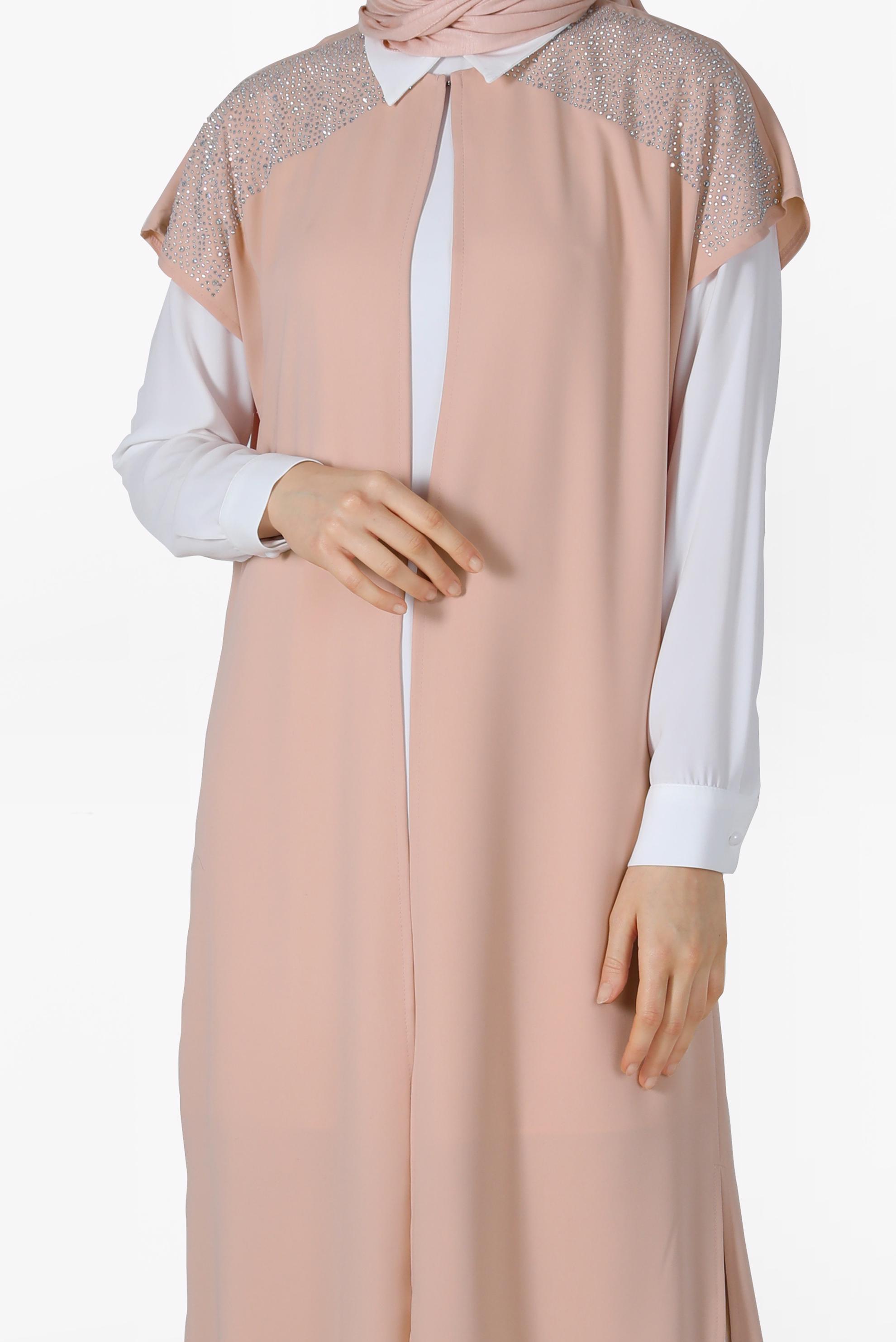 Tesettür giyim PUDRA TAŞ BASKILI İKİLİ TUNİK 40875 