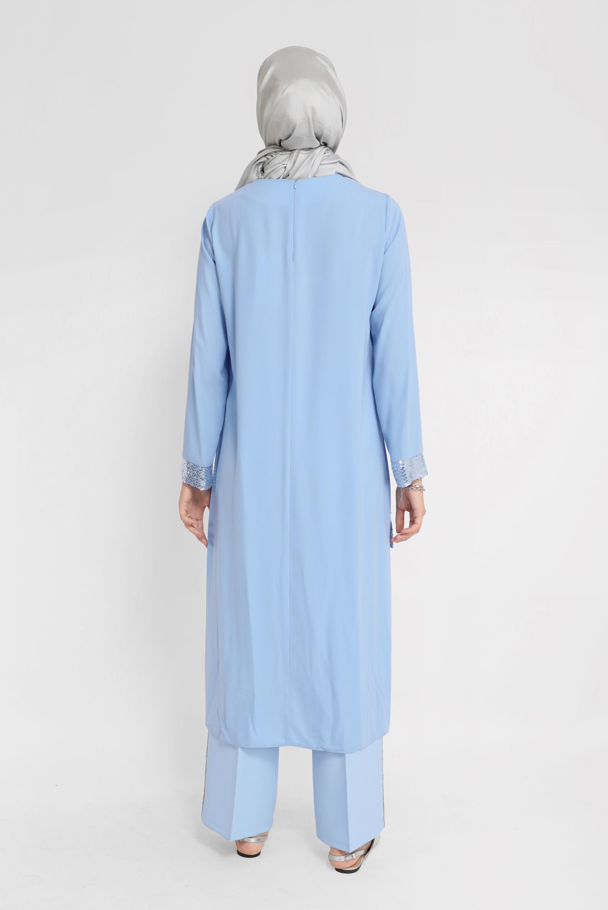 Tesettür giyim MAVİ KOL UCU PUL DETAYLI TUNİK 40876 