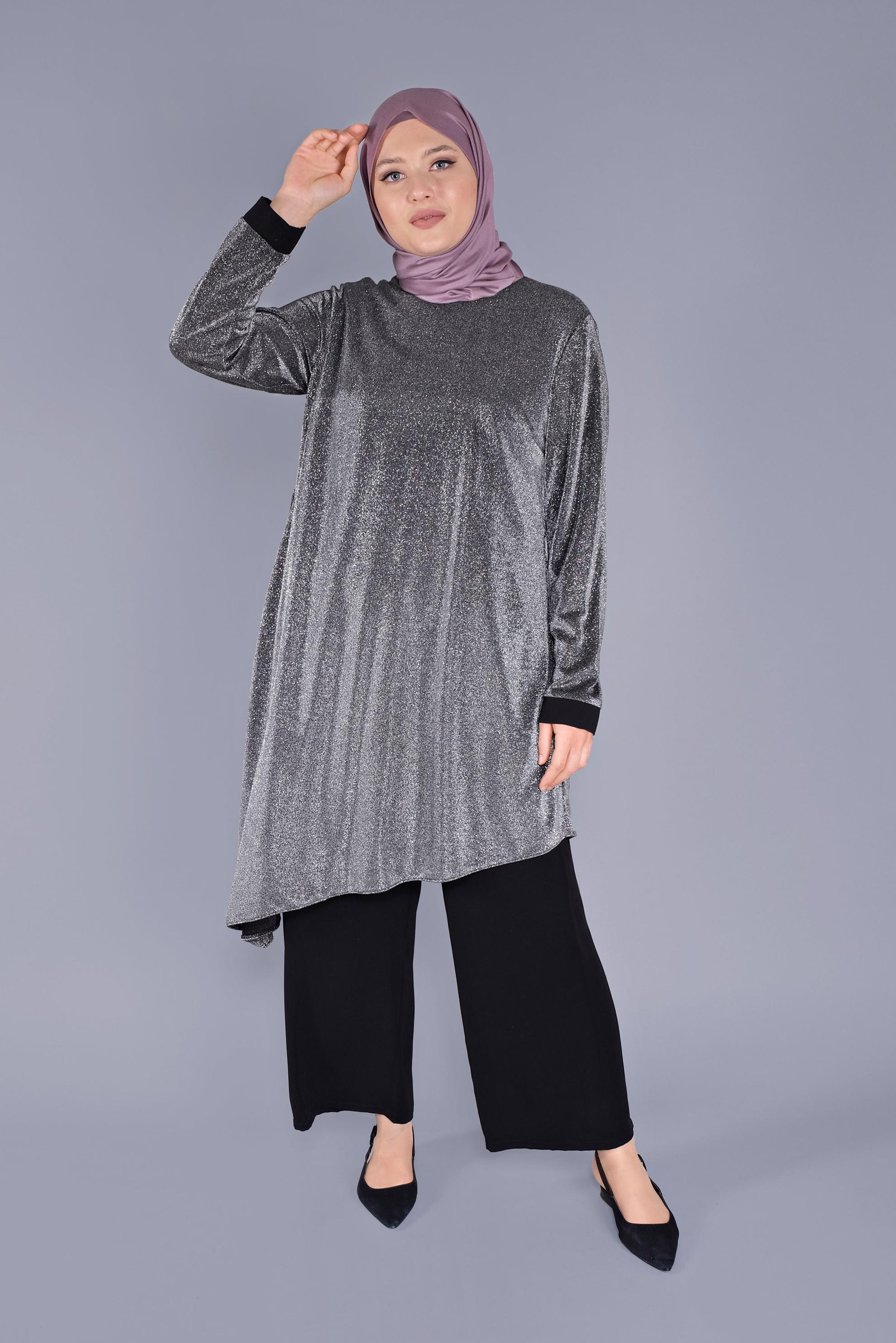 Tesettür giyim GRİ ASİMETRİK KESİM TUNİK 40878 