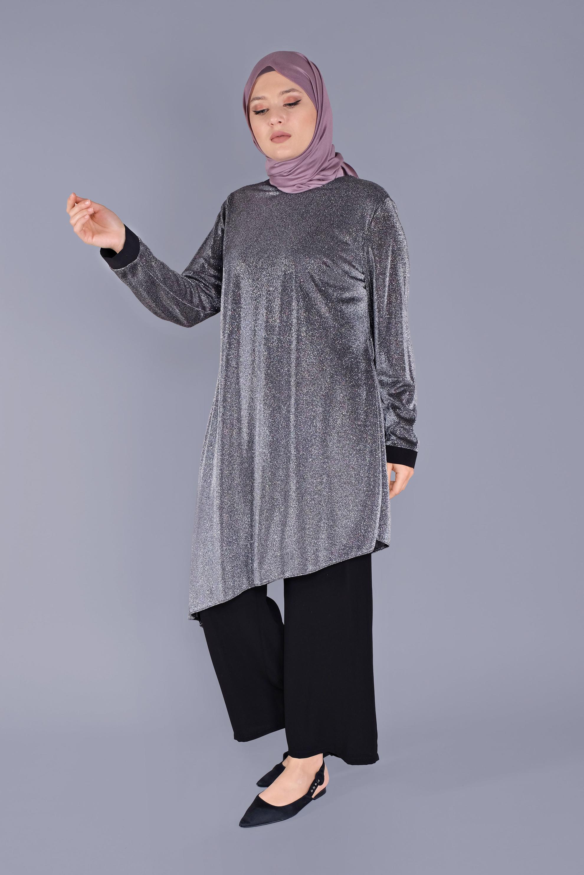Tesettür giyim GRİ ASİMETRİK KESİM TUNİK 40878 