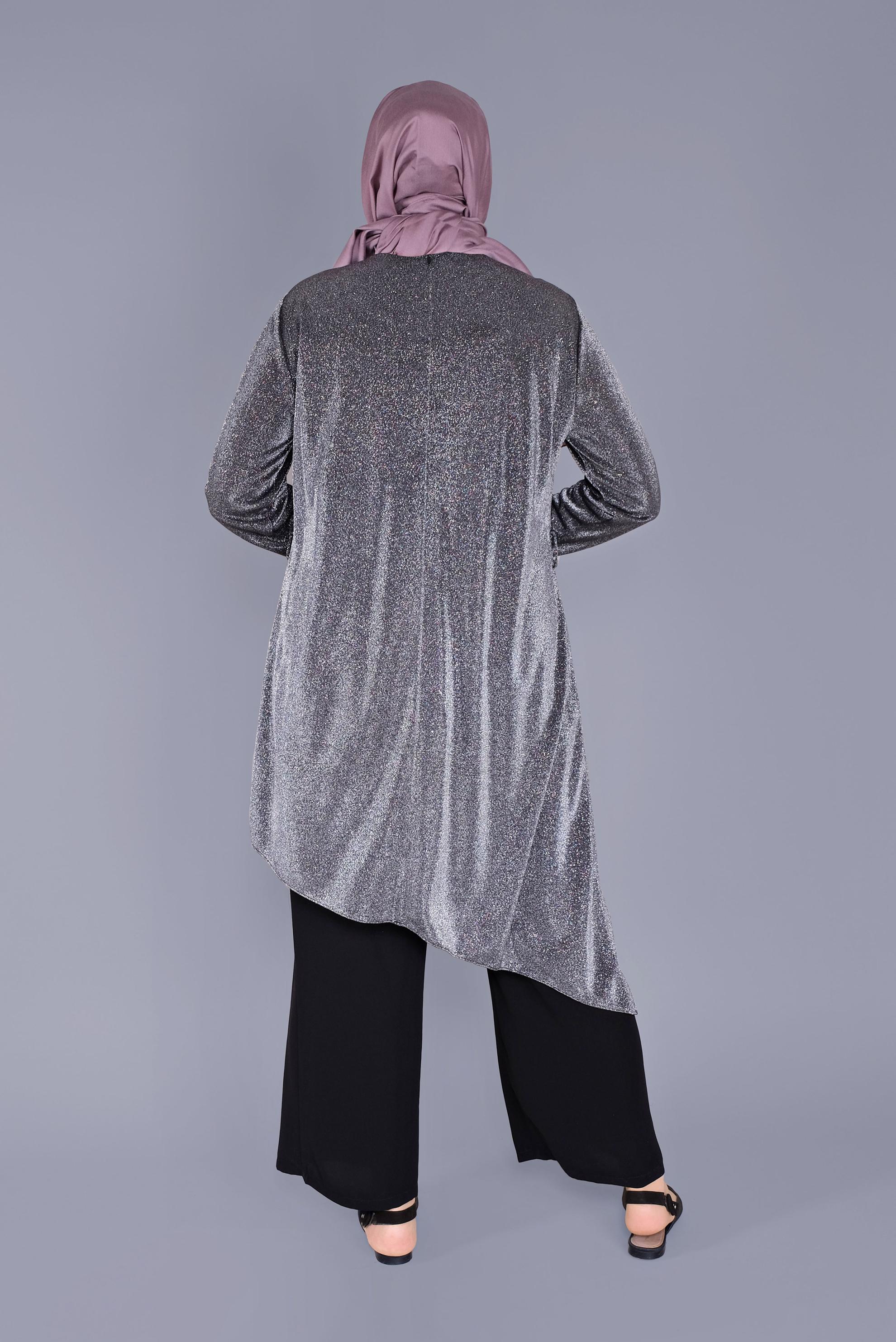 Tesettür giyim GRİ ASİMETRİK KESİM TUNİK 40878 
