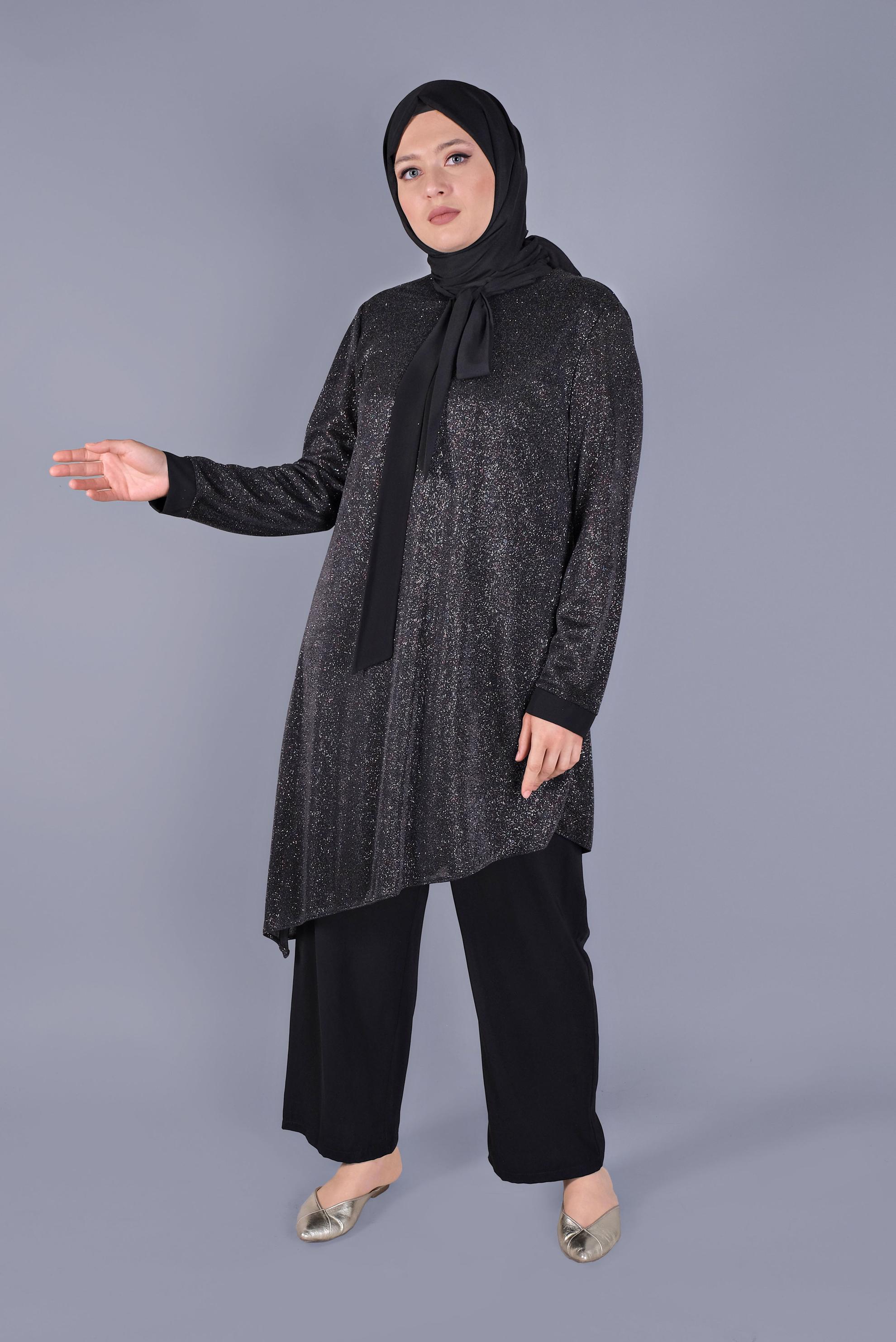 Tesettür giyim SİYAH ASİMETRİK KESİM TUNİK 40878 