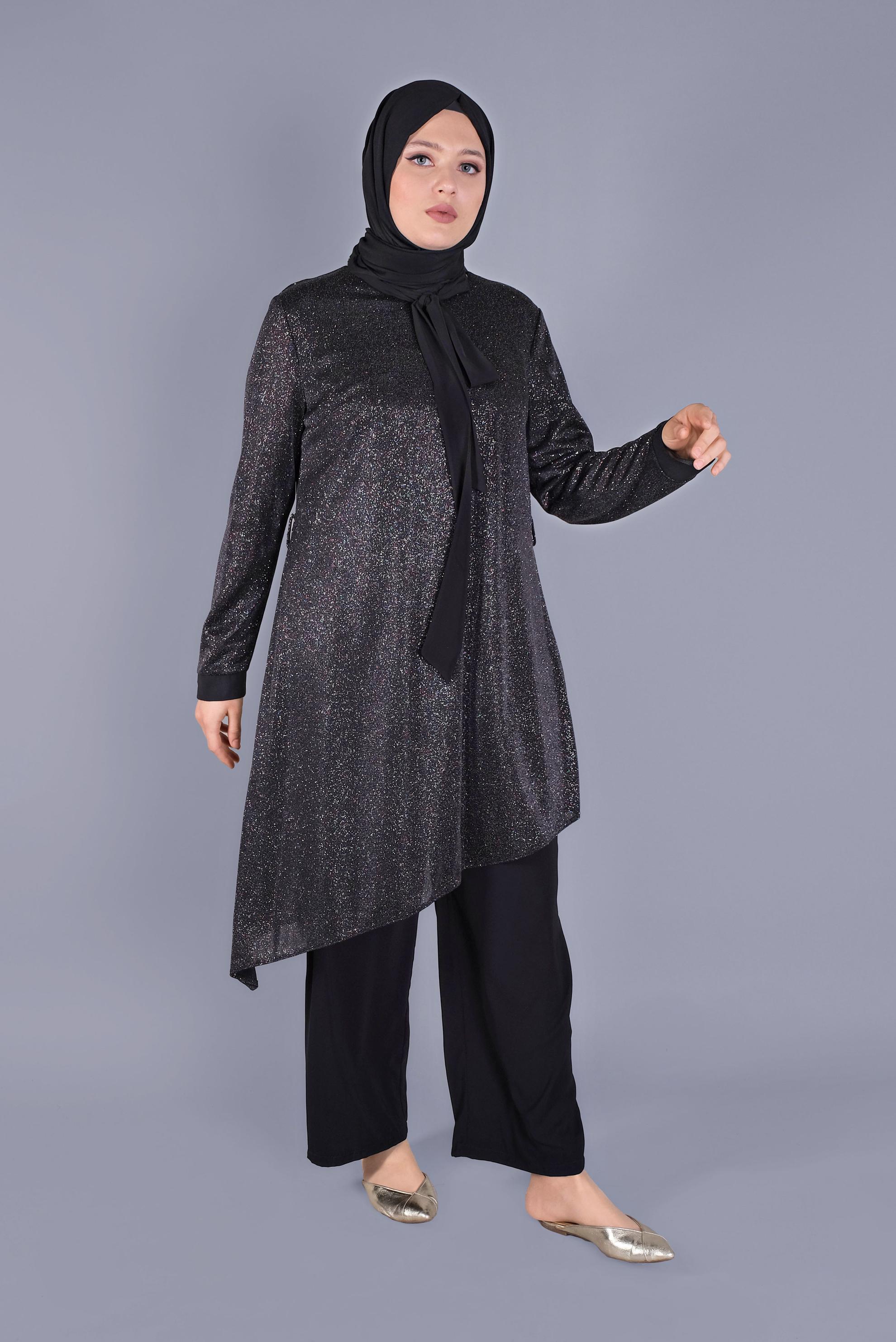 Tesettür giyim SİYAH ASİMETRİK KESİM TUNİK 40878 