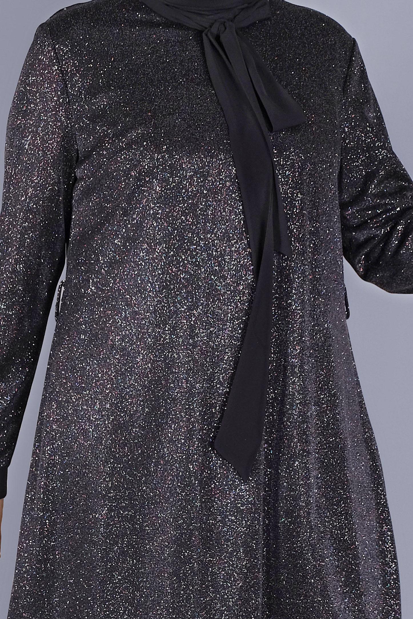 Tesettür giyim SİYAH ASİMETRİK KESİM TUNİK 40878 