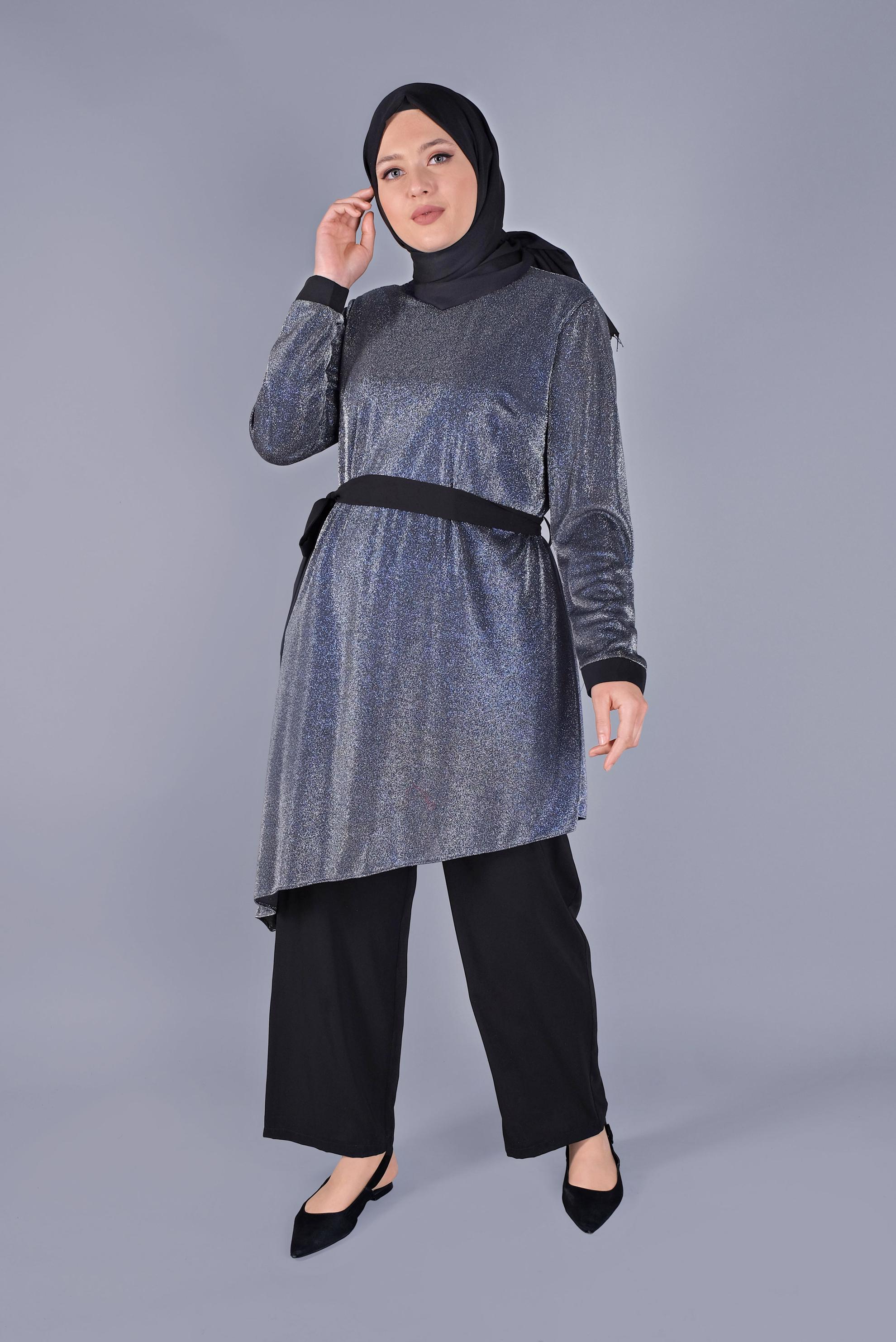 Tesettür giyim LACİVERT ASİMETRİK KESİM TUNİK 40878 