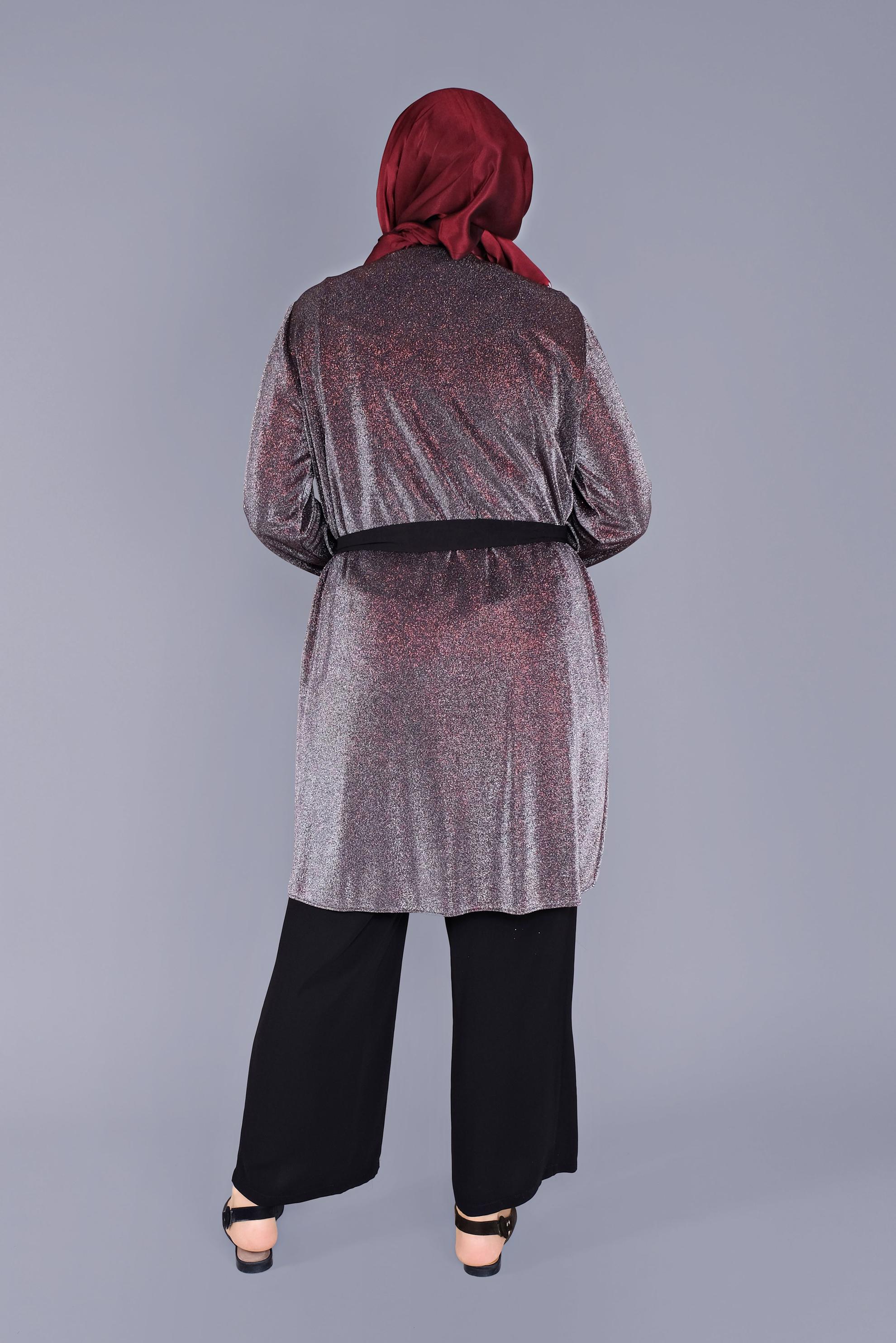 Tesettür giyim BORDO SİMLİ KUŞAKLI İKİLİ TUNİK 40880 