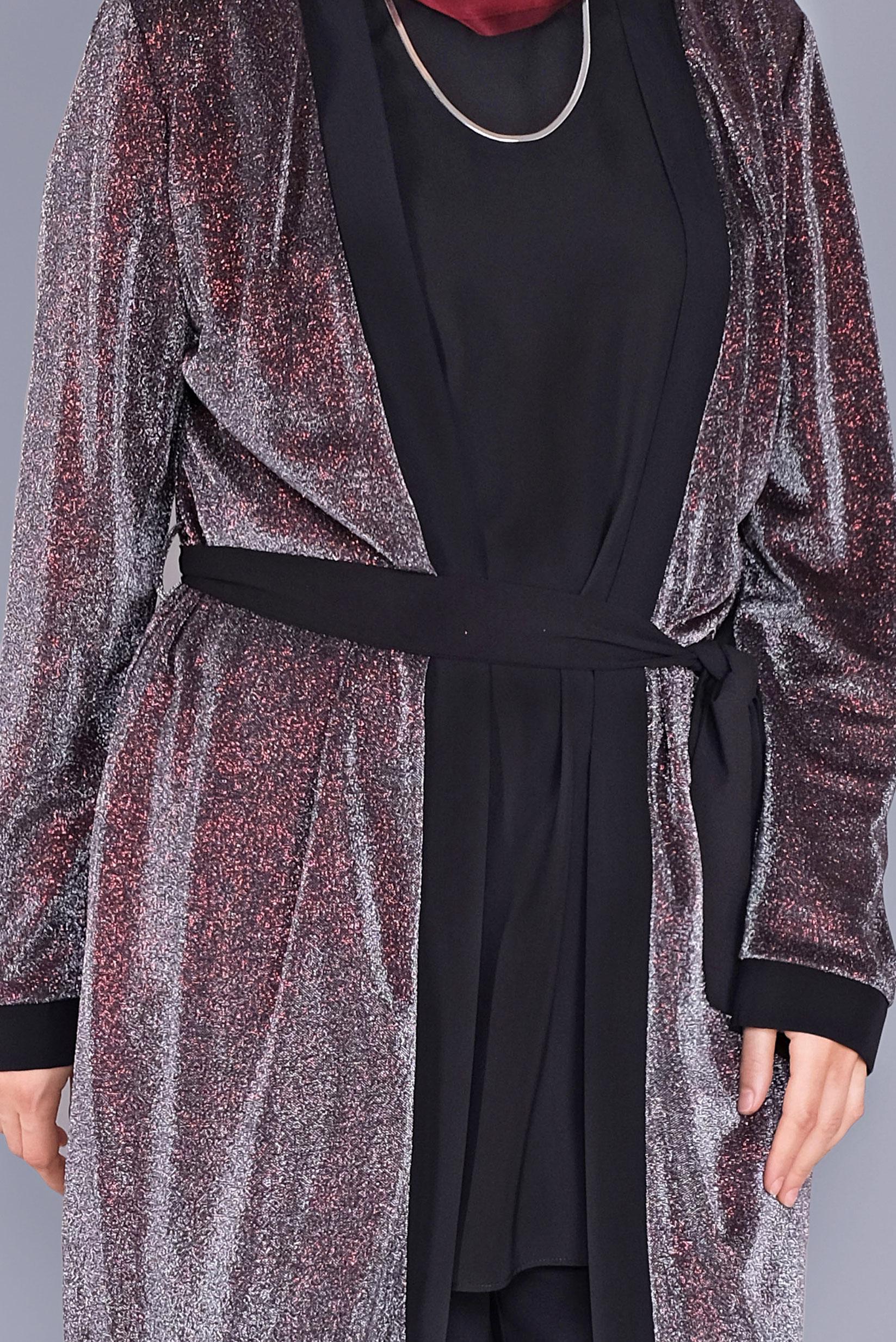 Tesettür giyim BORDO SİMLİ KUŞAKLI İKİLİ TUNİK 40880 