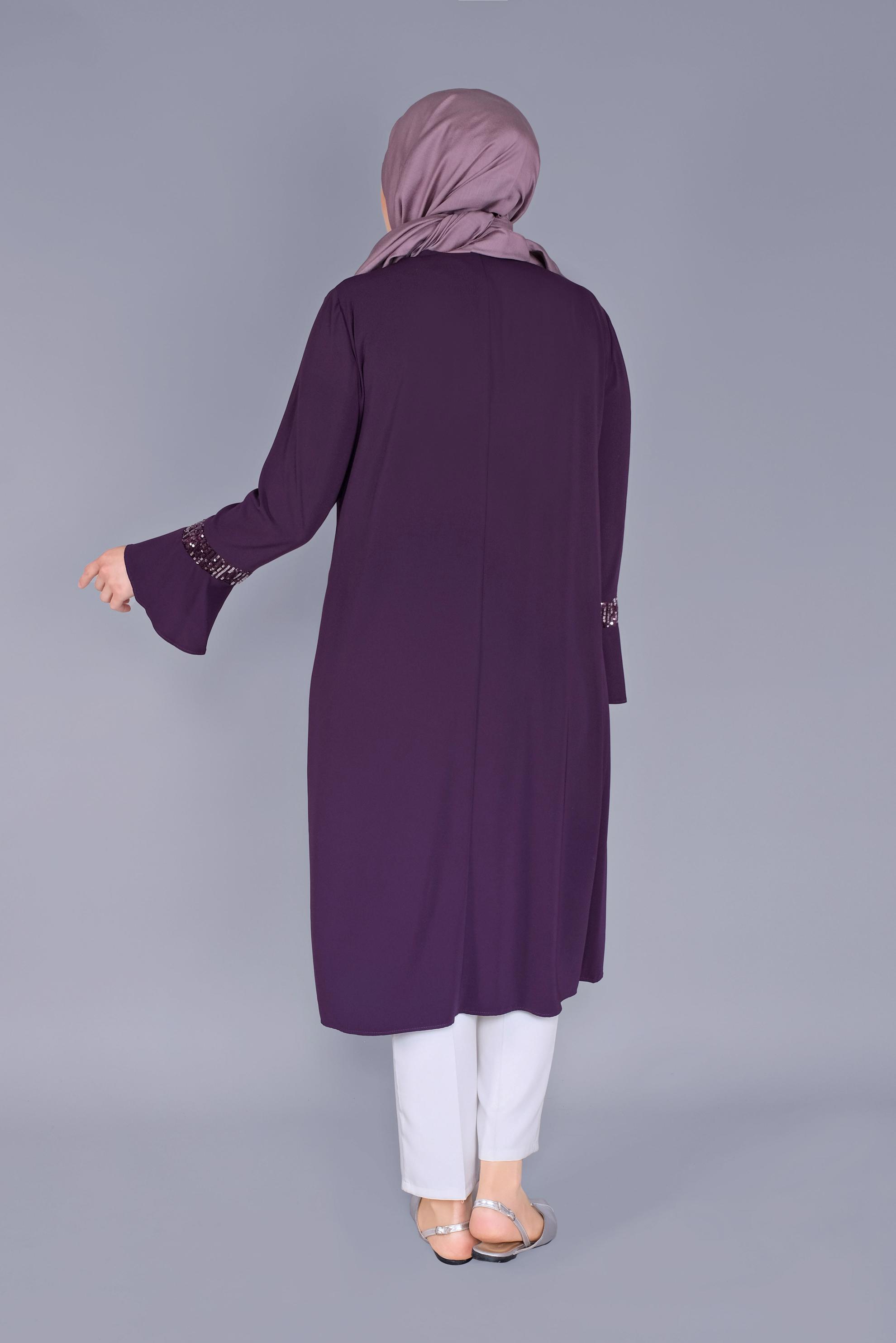 Tesettür giyim MOR PULLU İSPANYOL KOL İKİLİ TUNİK 40881 