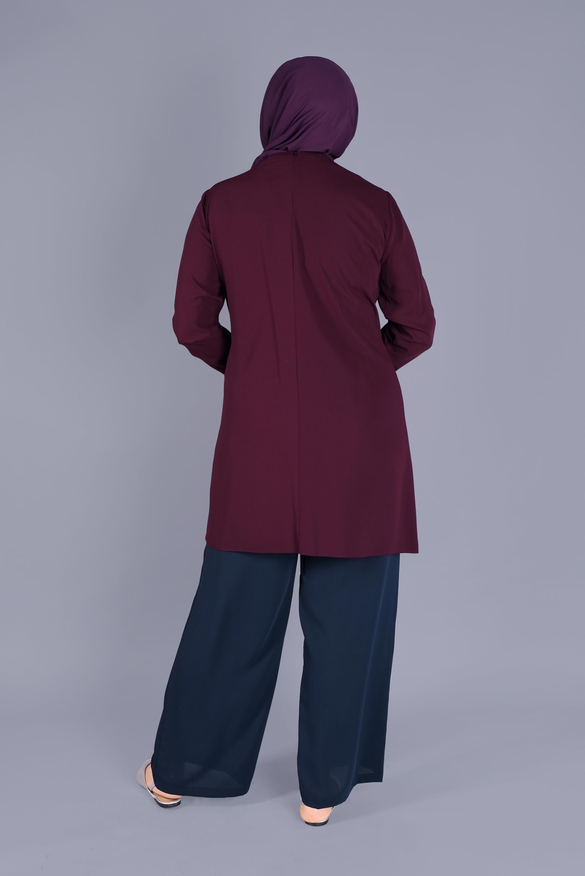 Tesettür giyim BORDO YUVARLAK YAKA BASİC TUNİK 40883