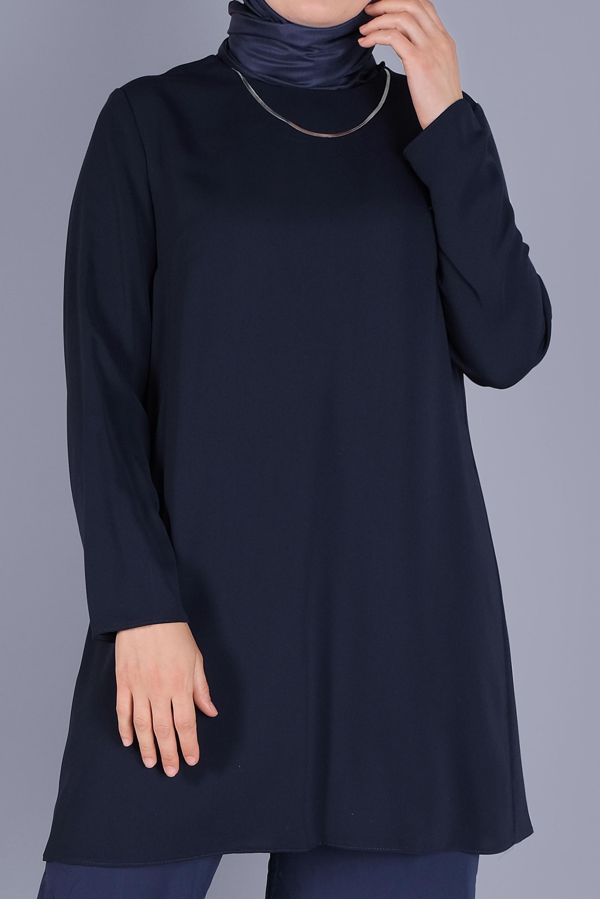 Tesettür giyim LACİVERT YUVARLAK YAKA BASİC TUNİK 40883