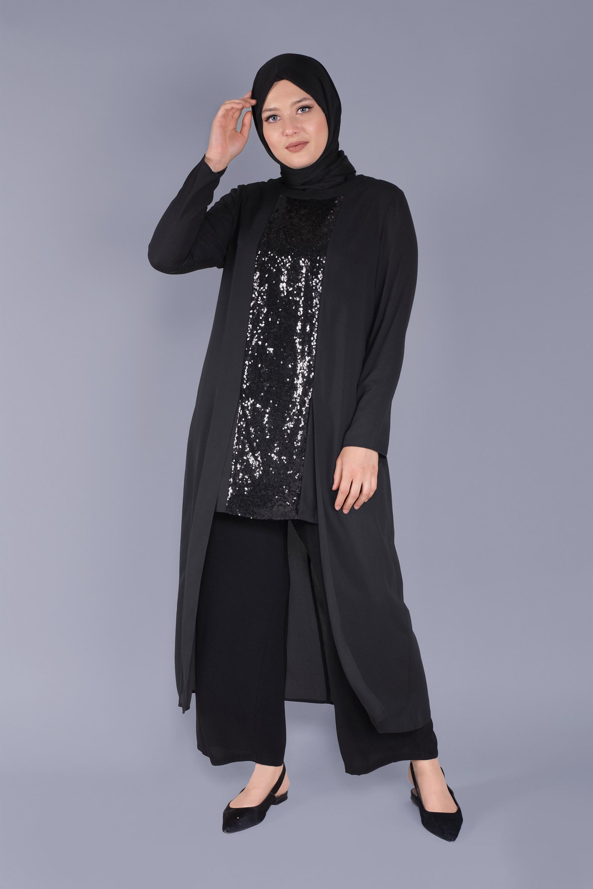 Tesettür giyim SİYAH PUL PAYET DETAYLI TUNİK 40886