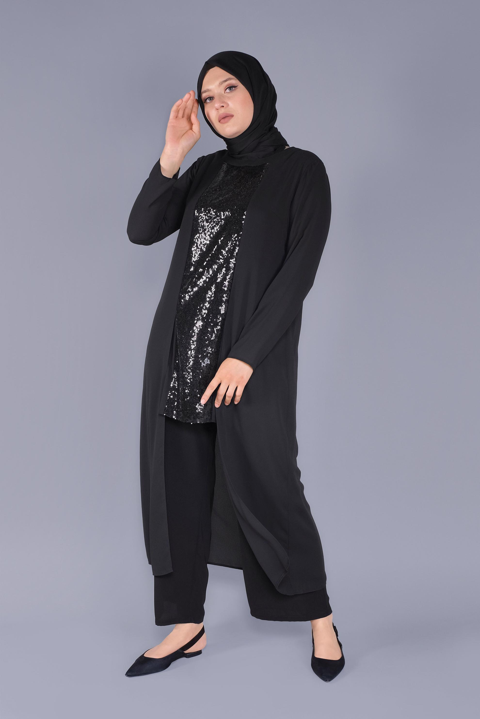 Tesettür giyim SİYAH PUL PAYET DETAYLI TUNİK 40886