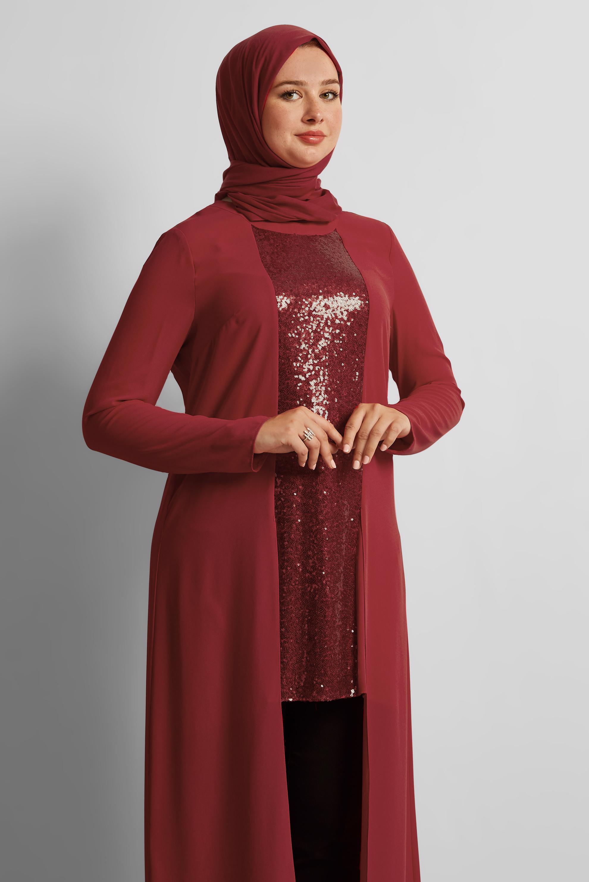 Vêtements hijab ROUGE TUNIQUE PAILLETÉE 40886