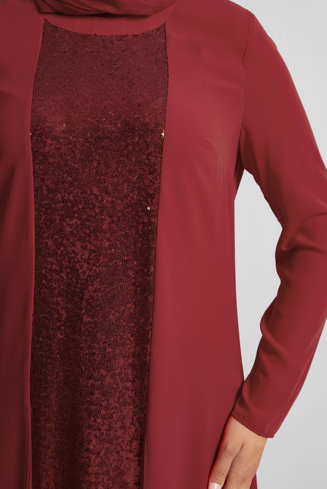 Vêtements hijab ROUGE TUNIQUE PAILLETÉE 40886 - ALVİNA