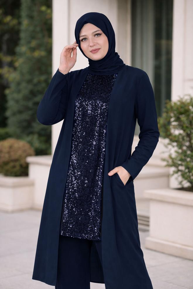 Hijab clothing NAVY BLUE SEQUINED TUNIC 40886 - ALVİNA
