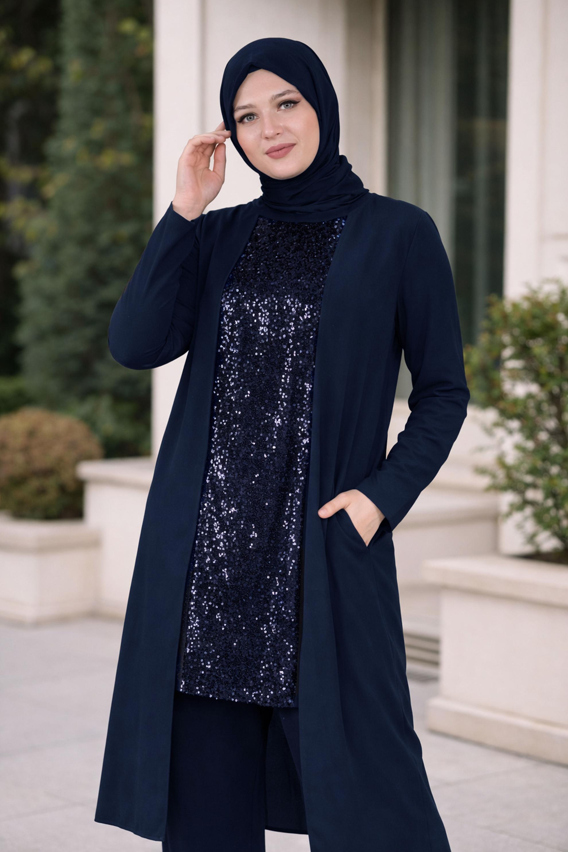 Hijab clothing NAVY BLUE SEQUINED TUNIC 40886