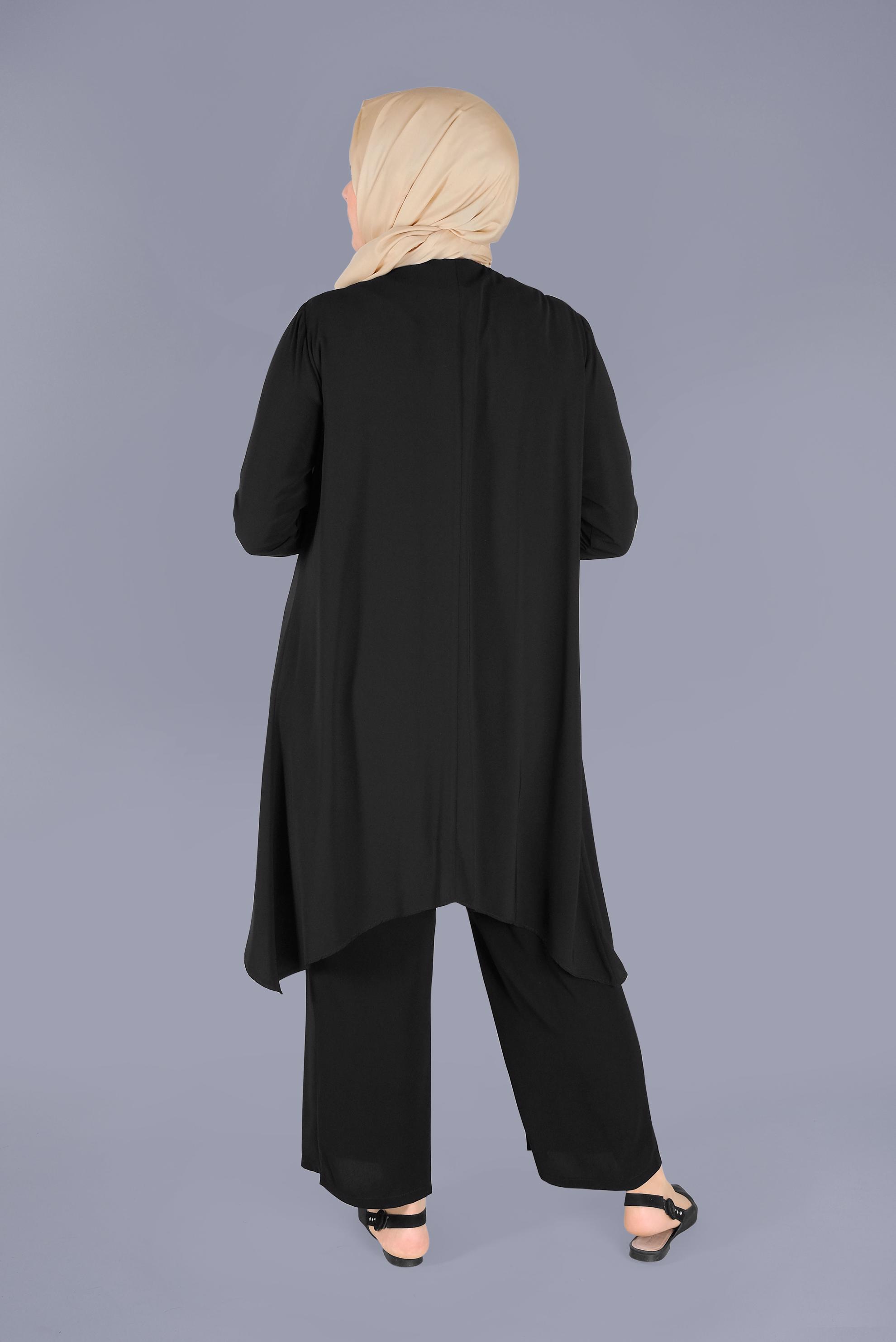 Tesettür giyim SİYAH PULLU ASİMETRİK İKİLİ TUNİK 40888