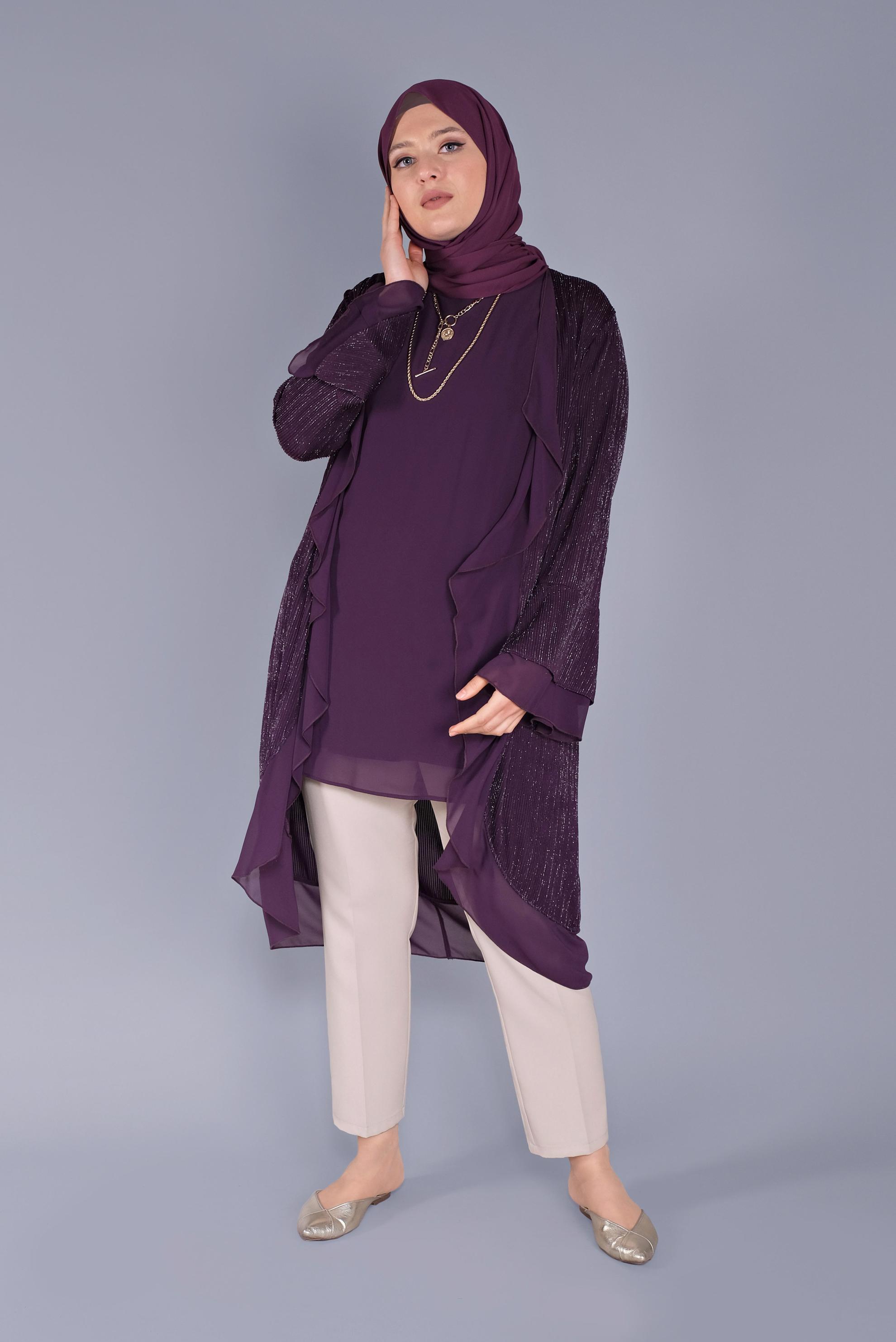 Hijab clothing PURPLE 40889 SİMAY 2&prime;Lİ TUNİK 44/50 TEK42