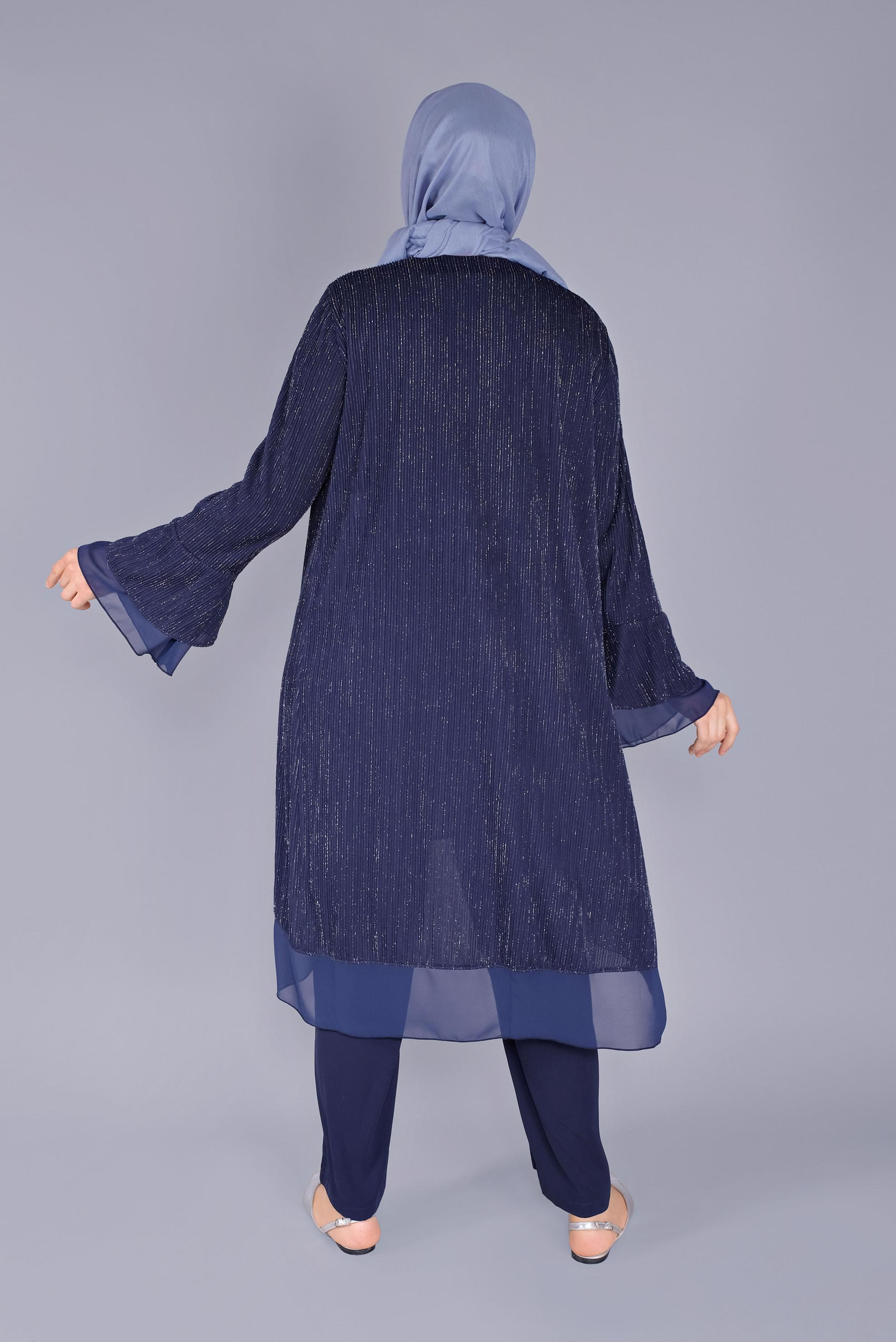 Tesettür giyim LACİVERT VOLANLI ŞİFON DETAYLI SİMLİ İKİLİ TUNİK 40889