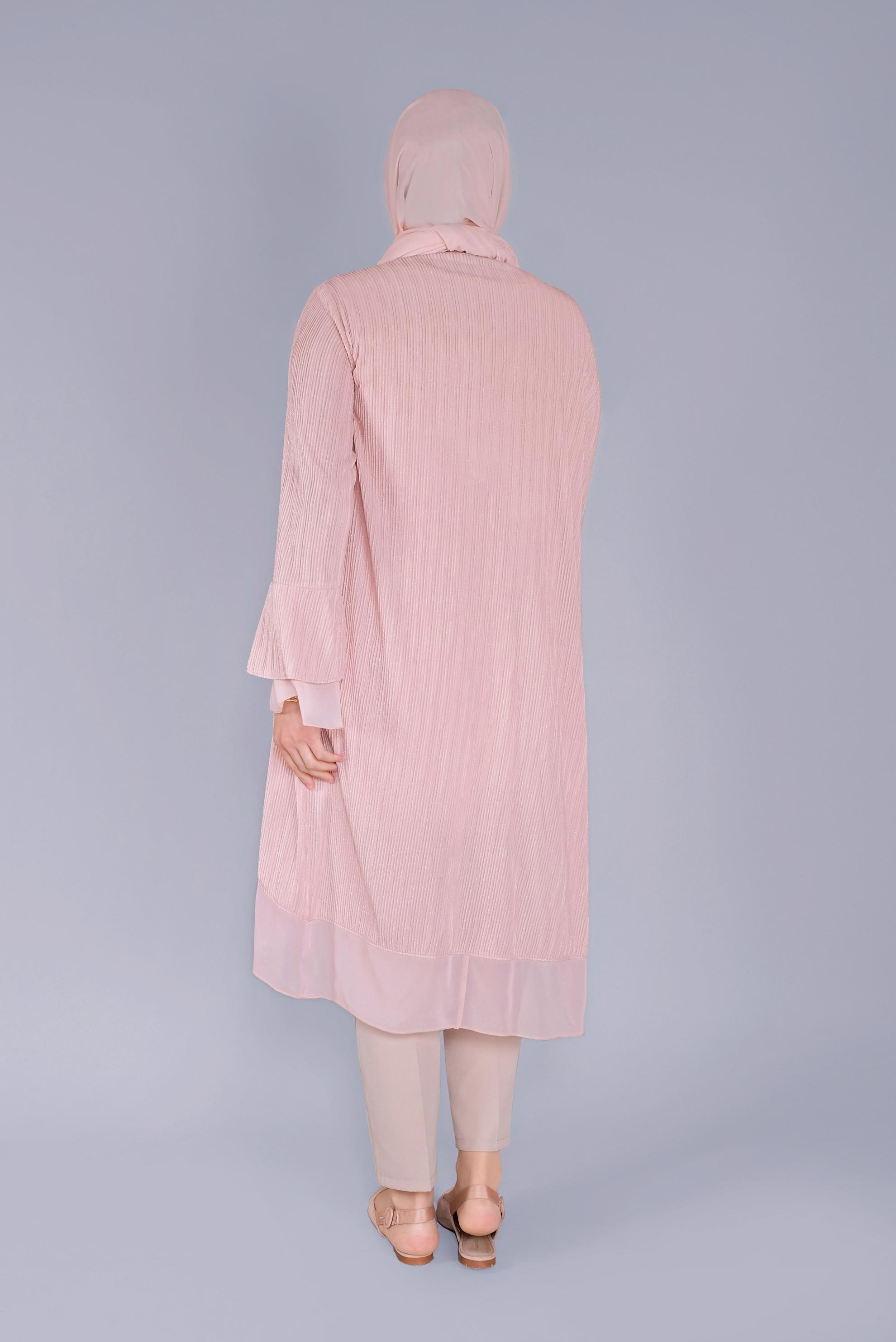 Tesettür giyim PUDRA VOLANLI ŞİFON DETAYLI SİMLİ İKİLİ TUNİK 40889