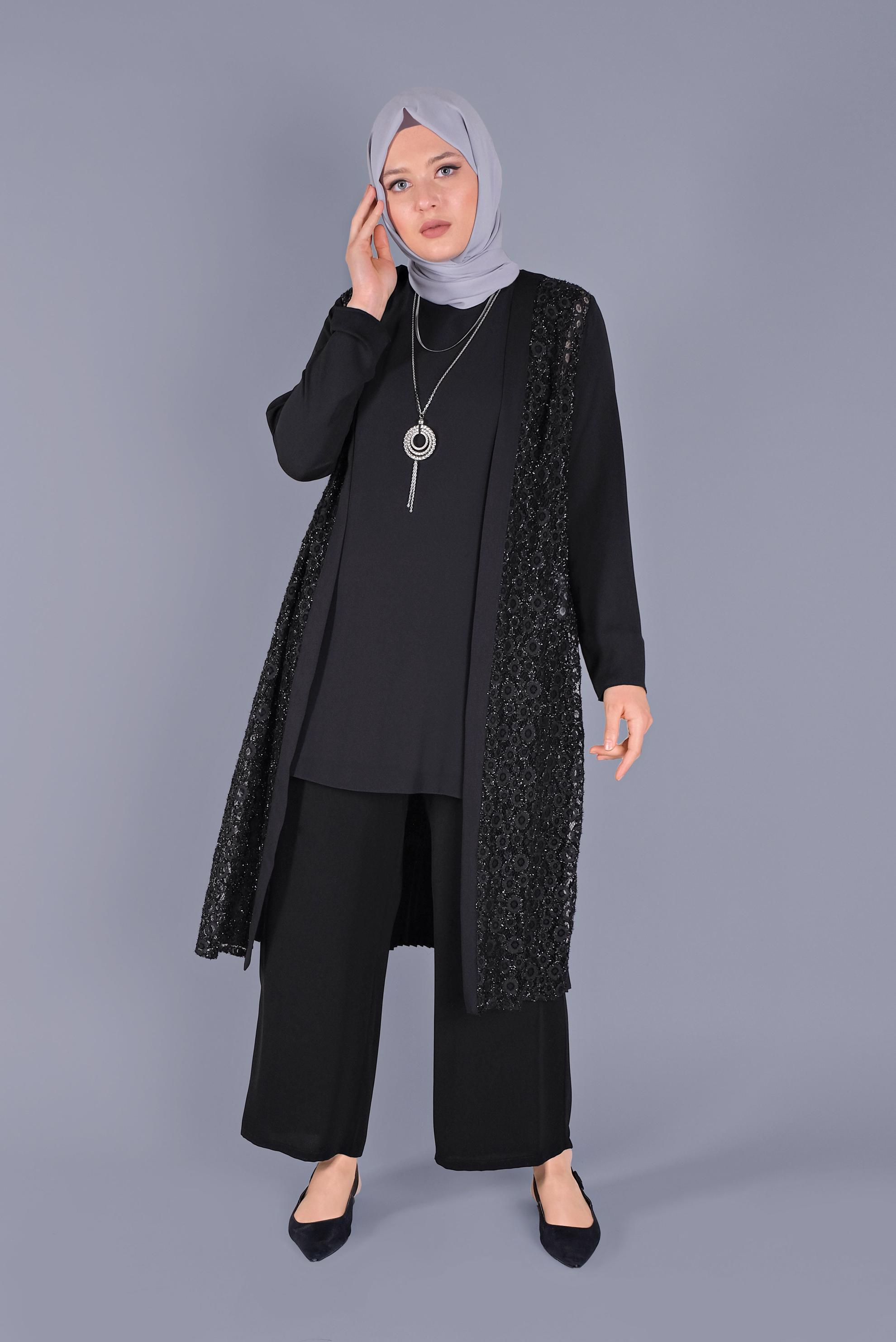 Hijab clothing BLACK LACED SILVERY TUNIC 40890  