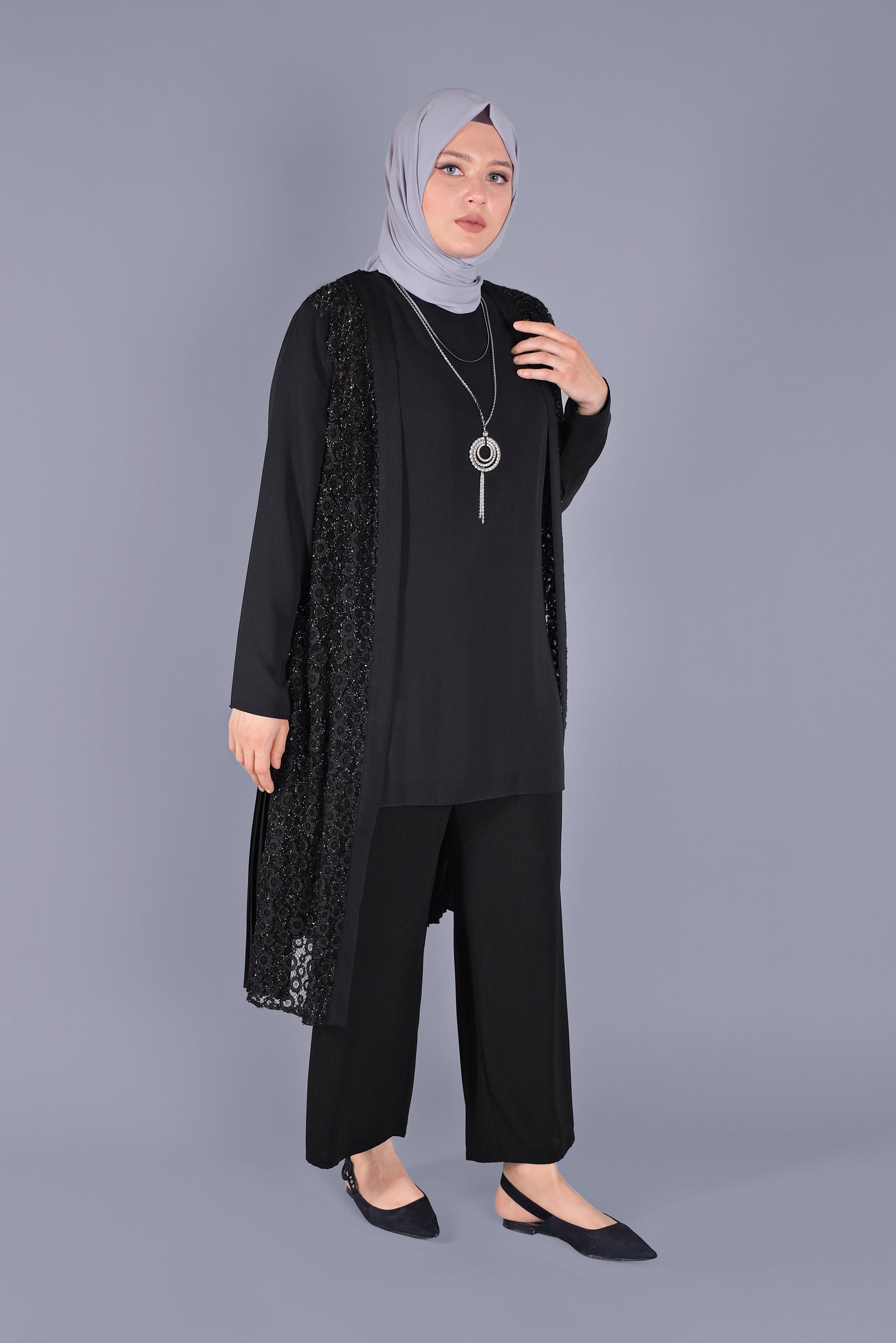 Hijab clothing BLACK LACED SILVERY TUNIC 40890  