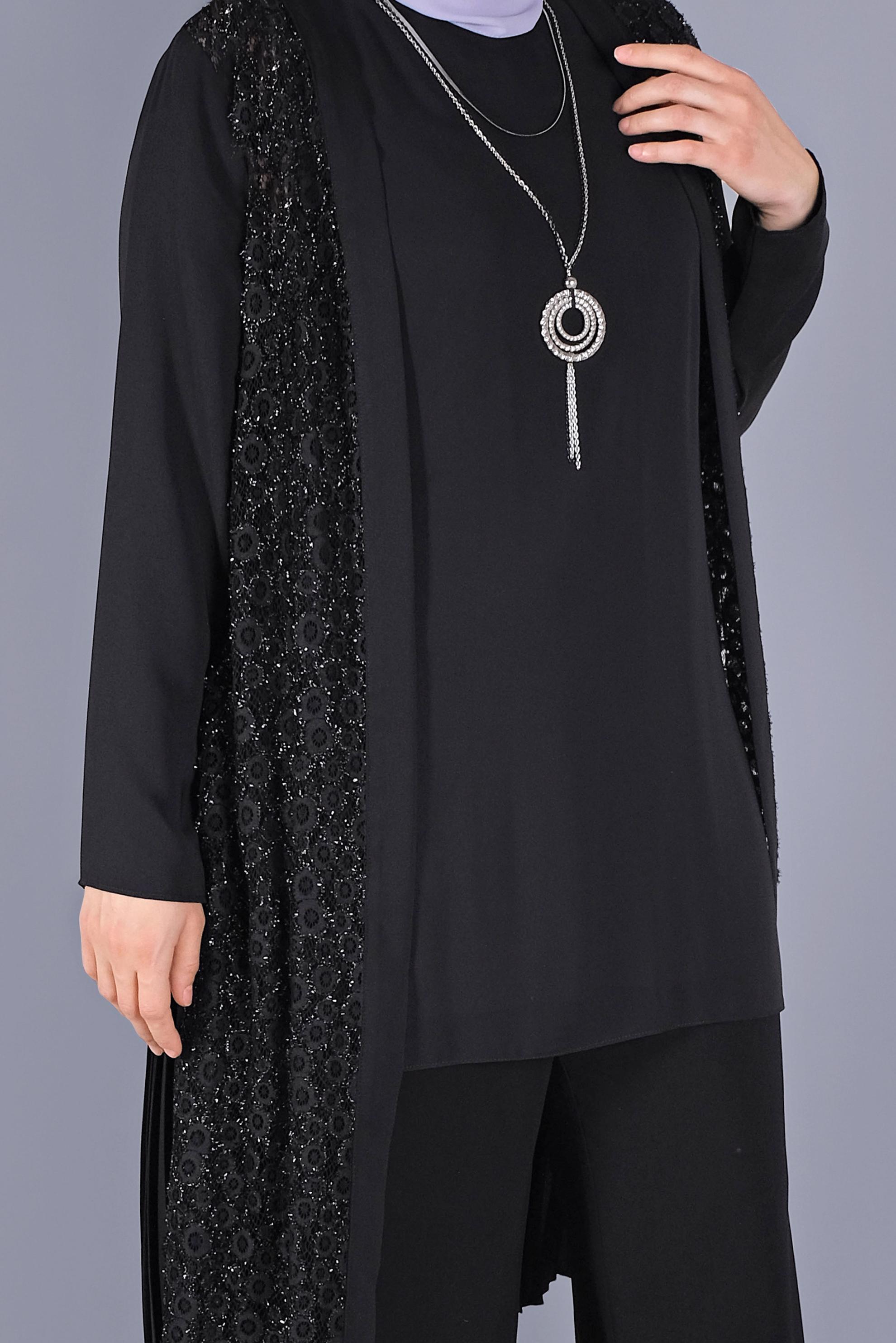 Hijab clothing BLACK LACED SILVERY TUNIC 40890  