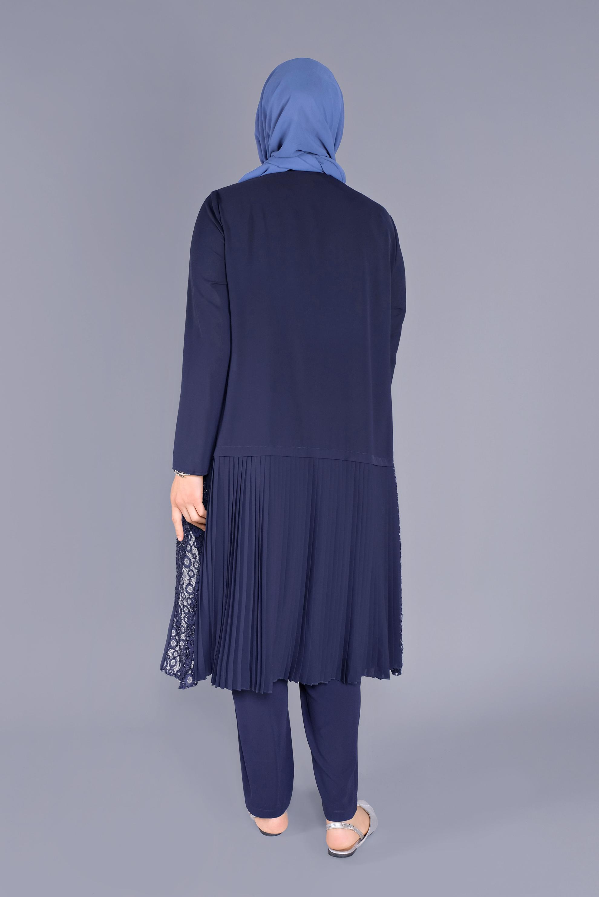 Tesettür giyim LACİVERT SİMLİ DANTELLİ İKİLİ  TUNİK 40890 