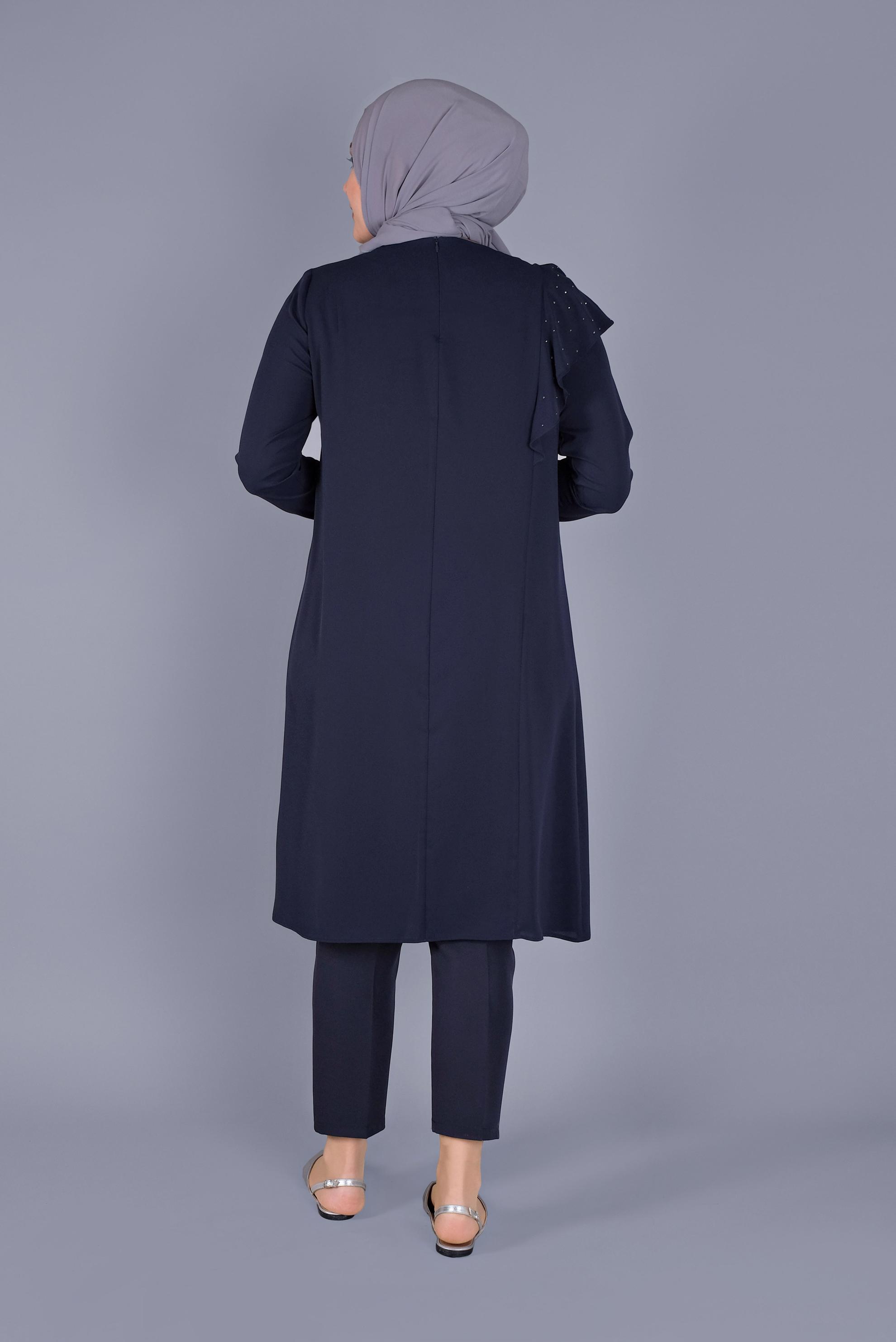 Tesettür giyim LACİVERT FIRFIRLI TAŞ BASKILI TUNİK 40892 