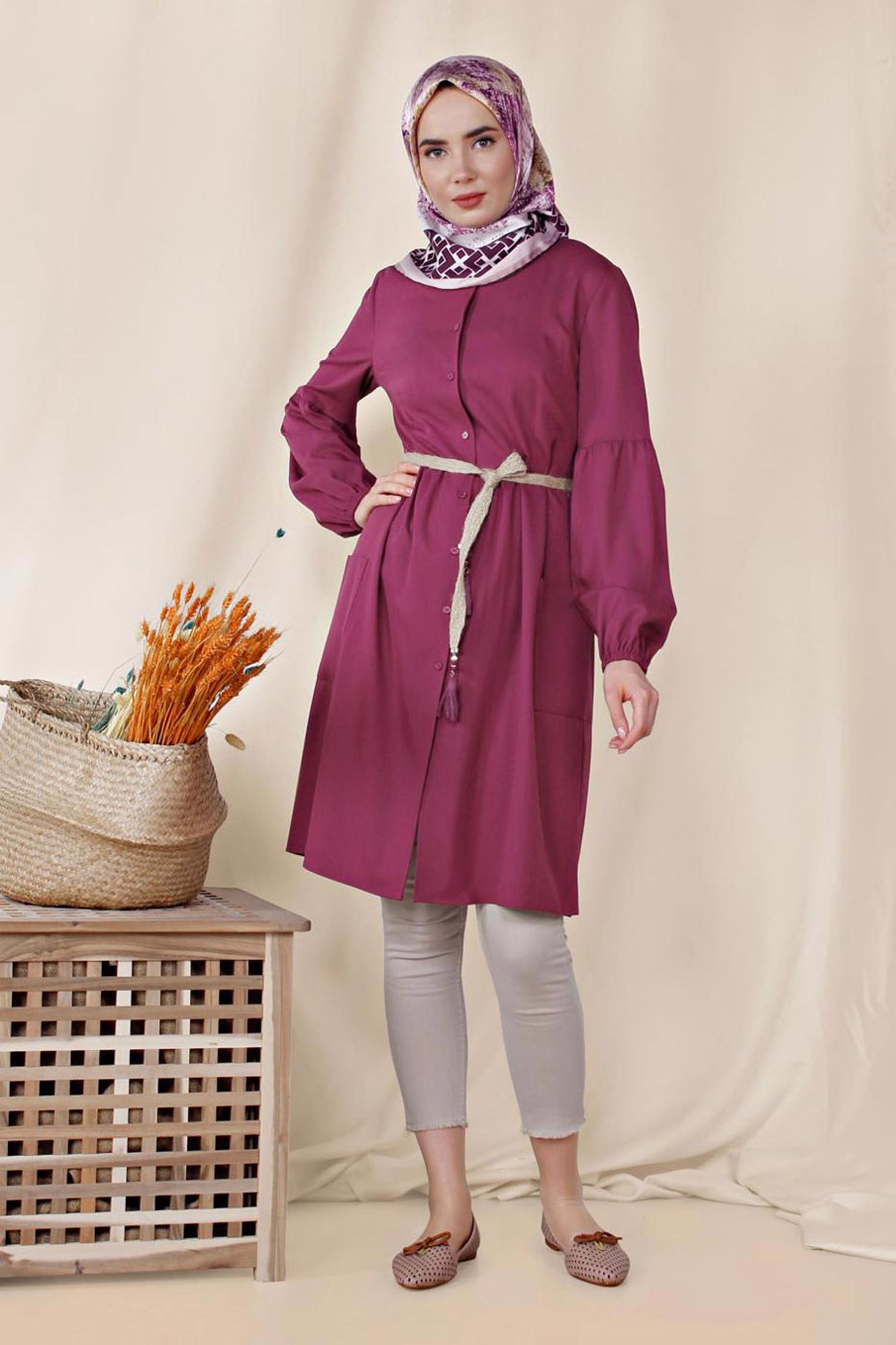 Tesettür giyim MOR DÜĞMELİ TUNİK 4114