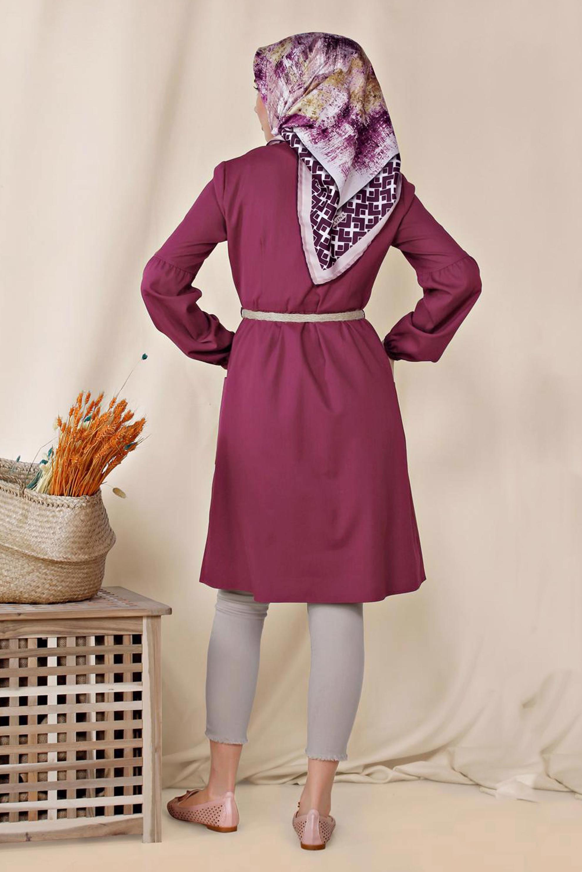 Tesettür giyim MOR DÜĞMELİ TUNİK 4114