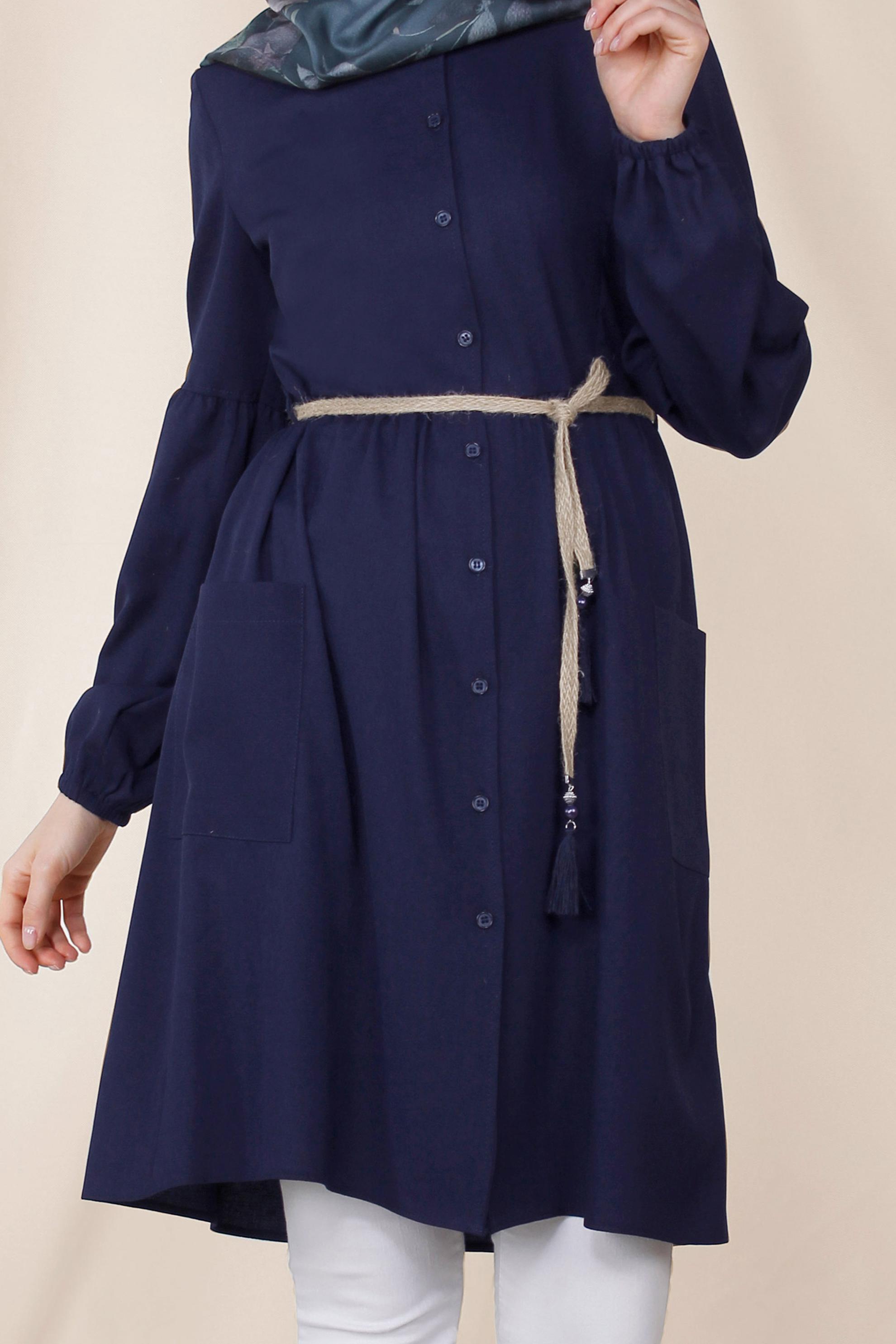 Tesettür giyim LACİVERT DÜĞMELİ TUNİK 4114