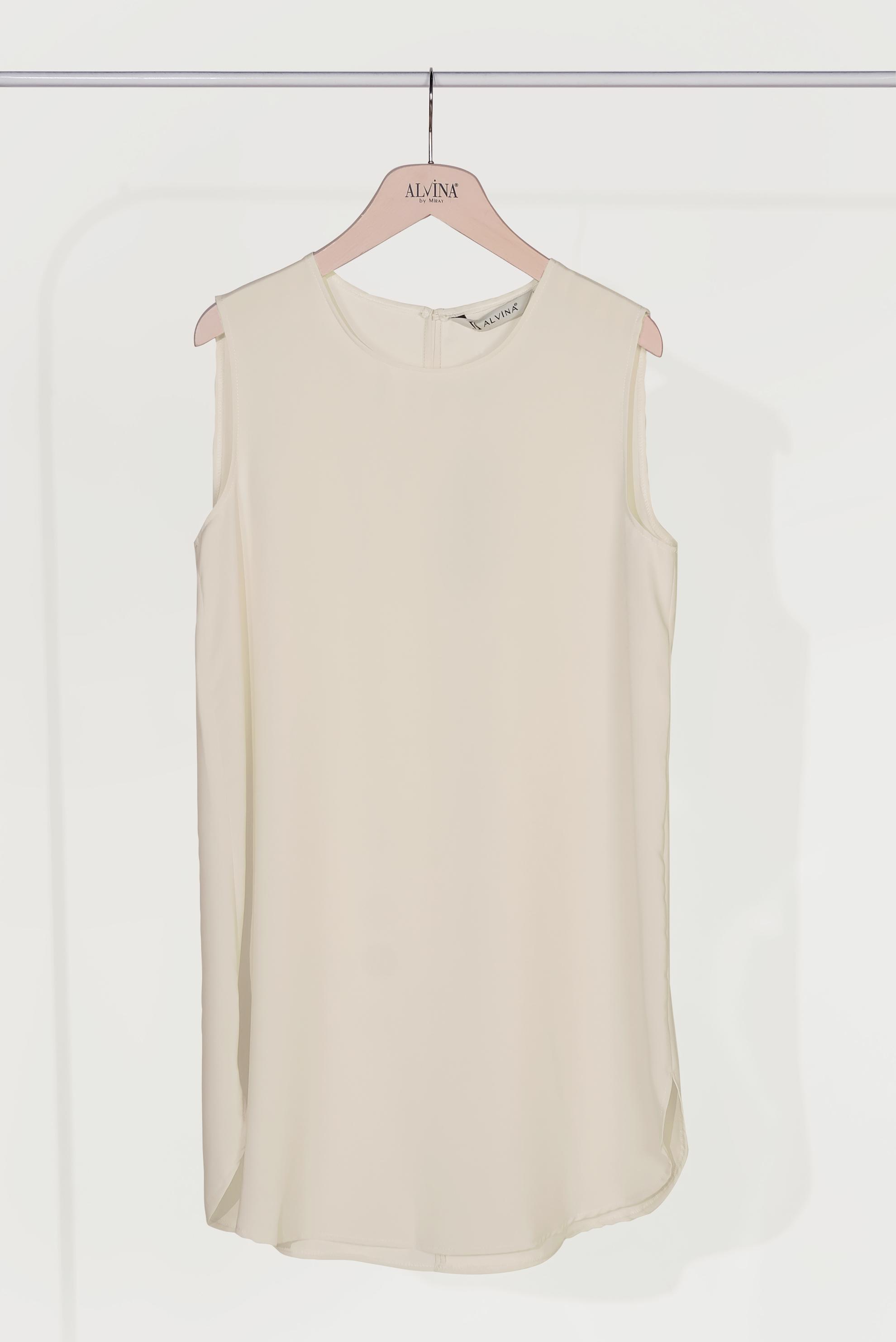 Tesettür giyim BEJ SIFIR KOL DÖKÜMLÜ TUNİK 4528