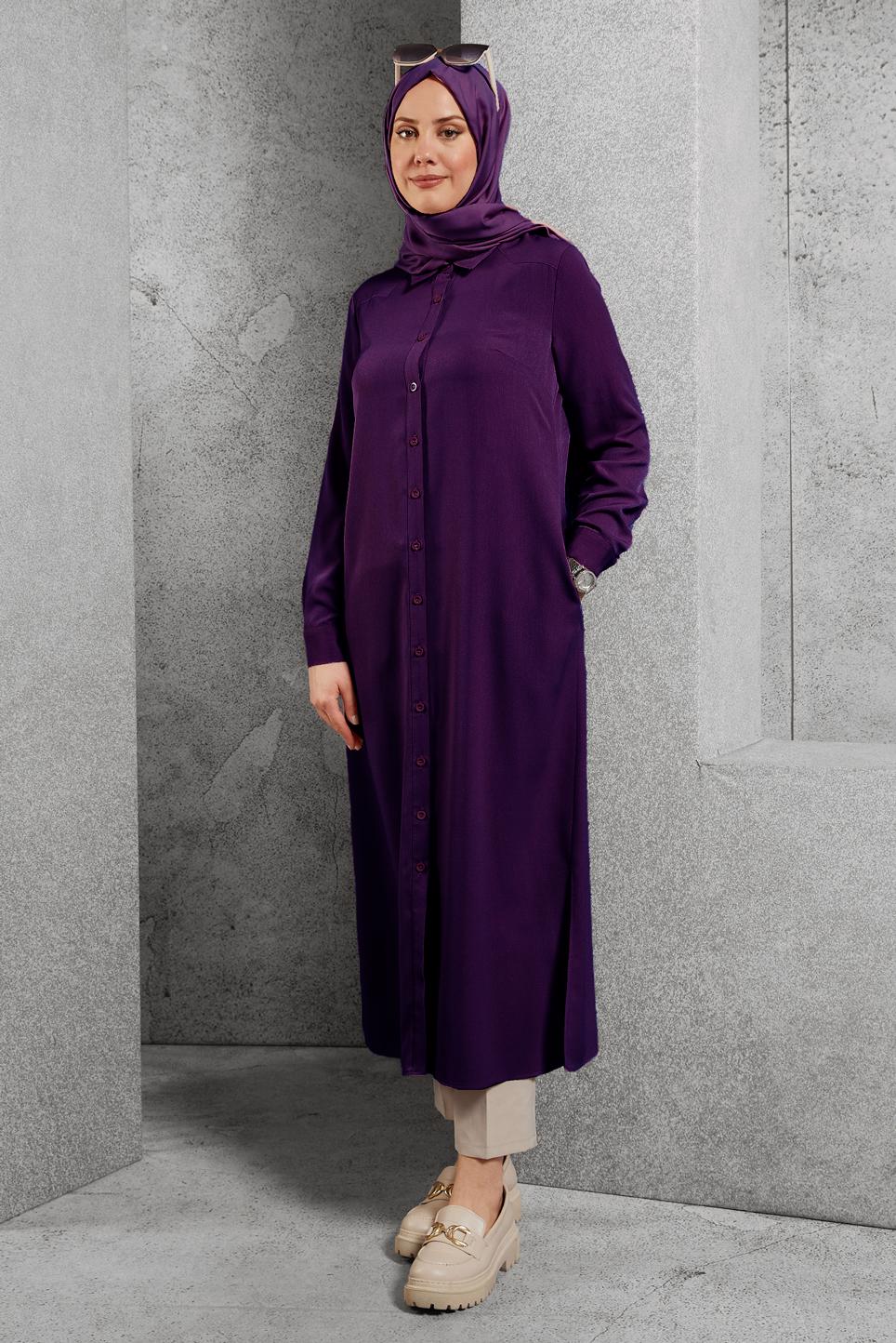 Vêtements hijab POURPRE TUNIQUE BOUTONNÉE FENTES LATÉRALES 4854